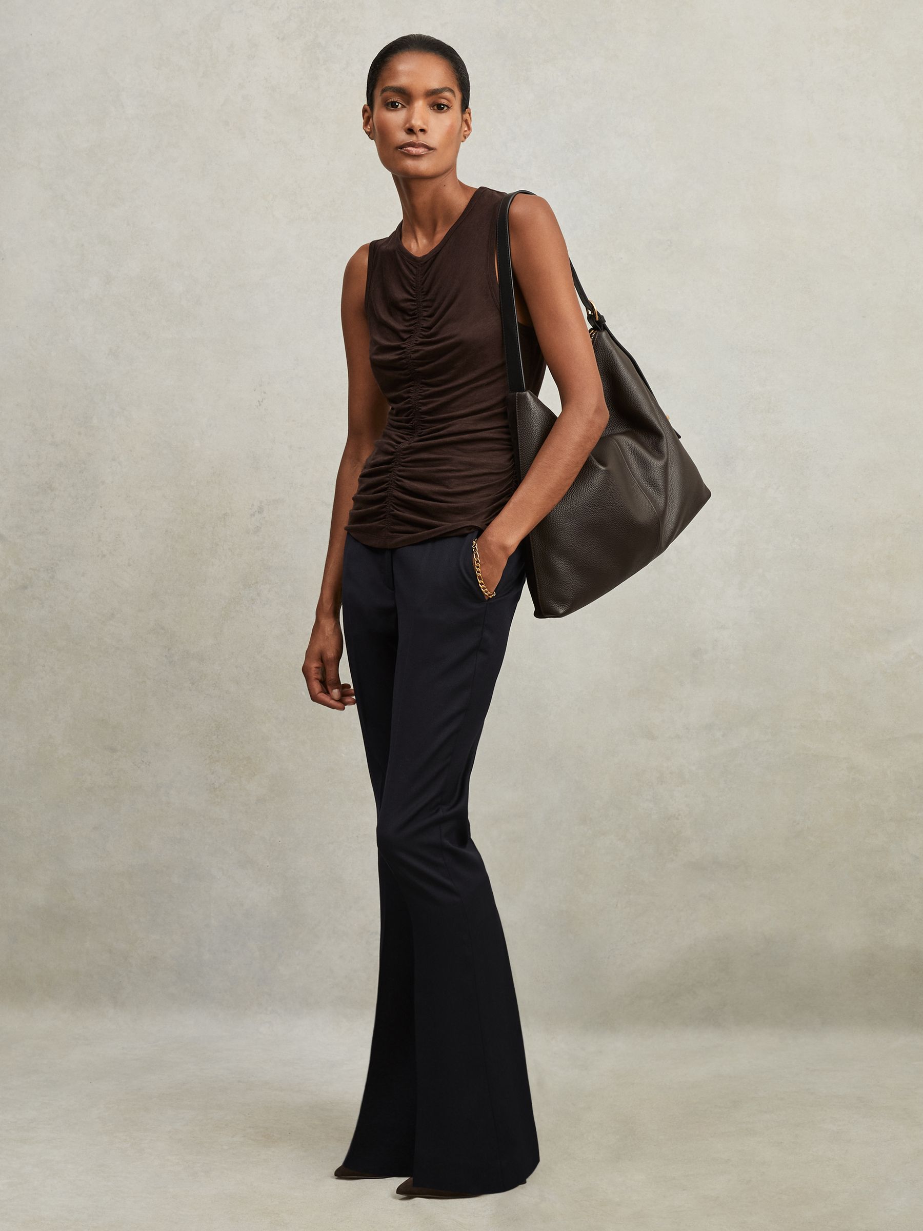 Petite Wool-Blend Tailored Flared Suit Trousers in Navy