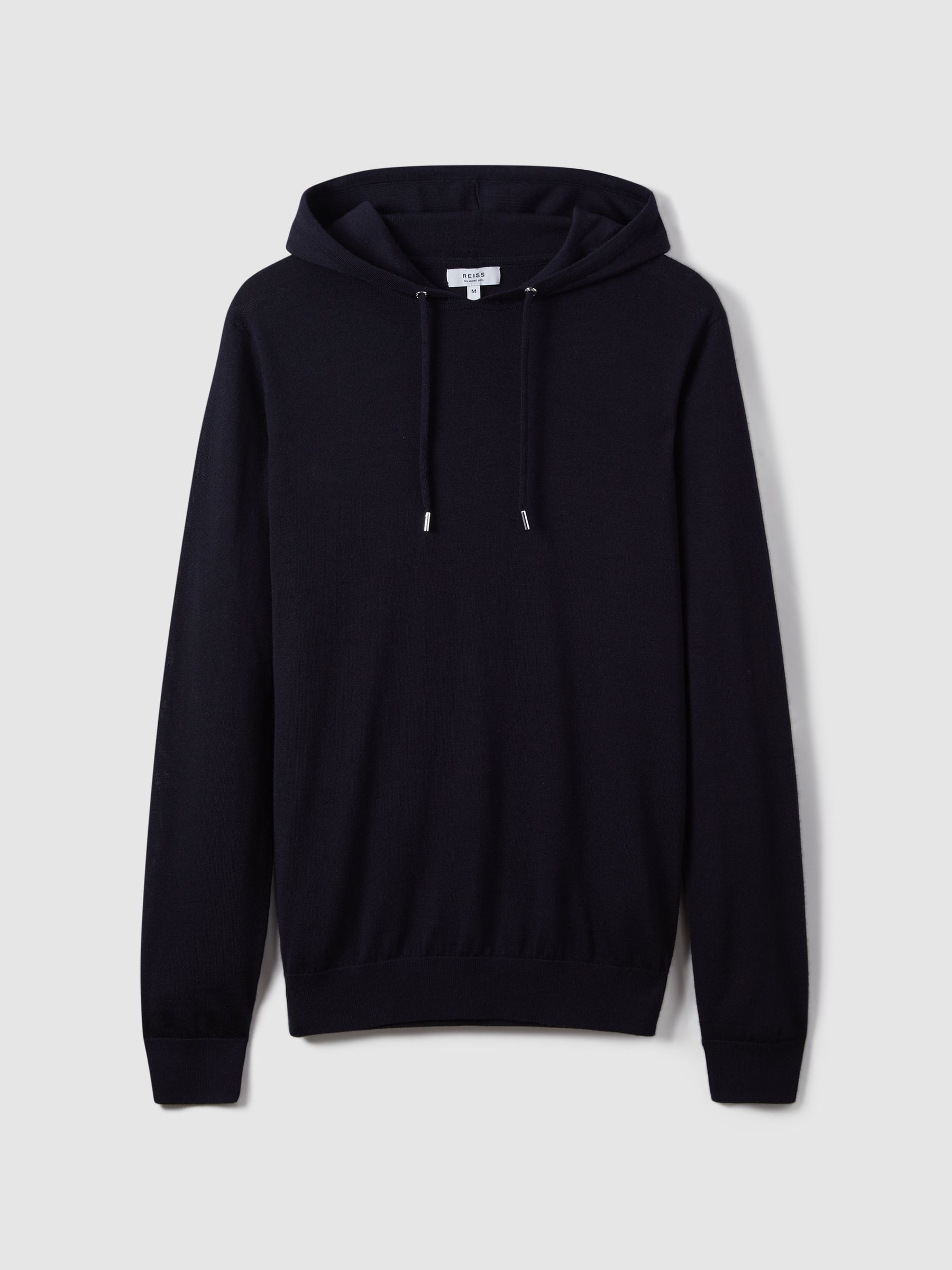 Merino Wool Drawstring Hoodie in Navy