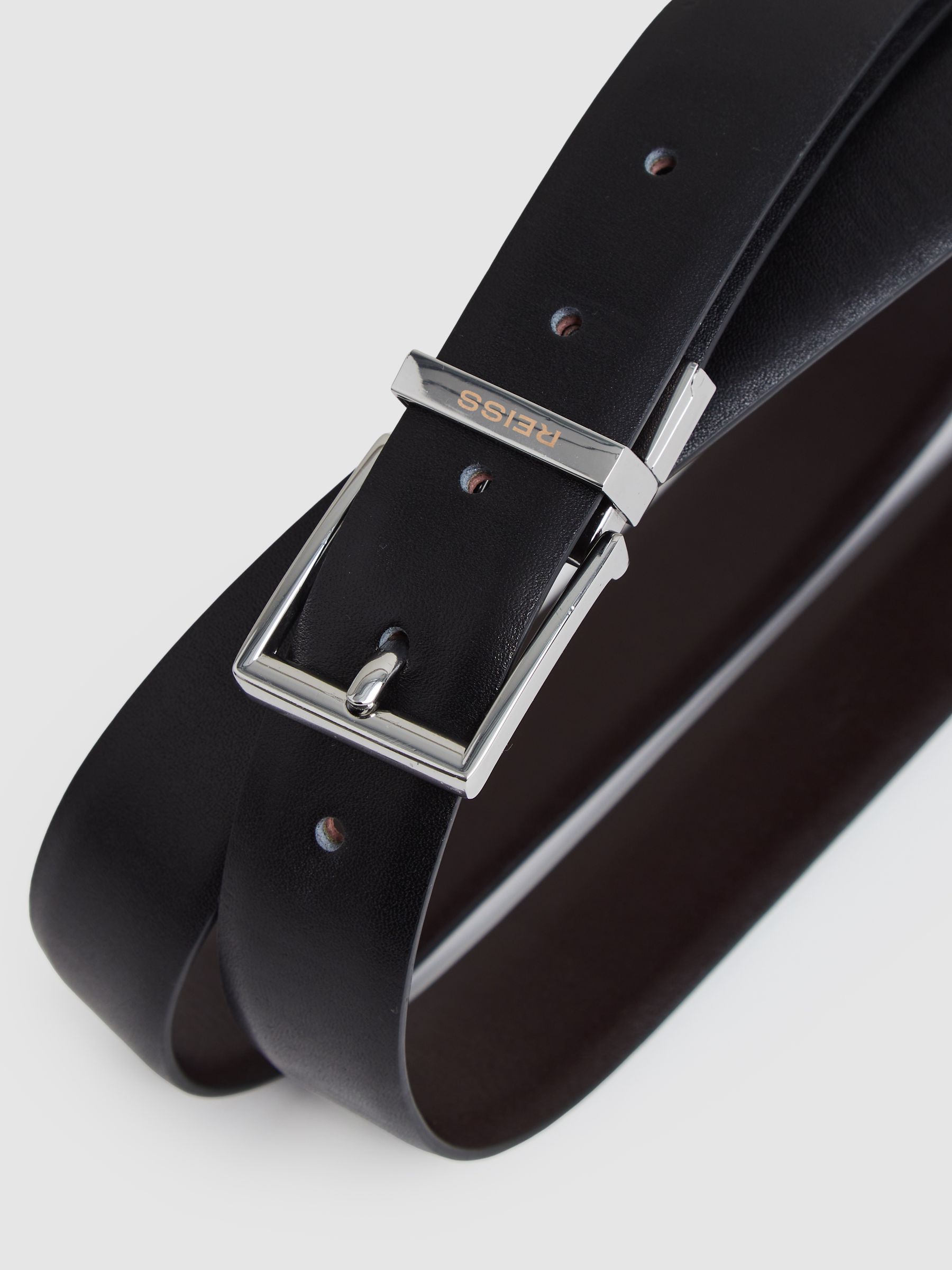 Reversible Leather Belt with Interchangeable Buckle in Black/Brown