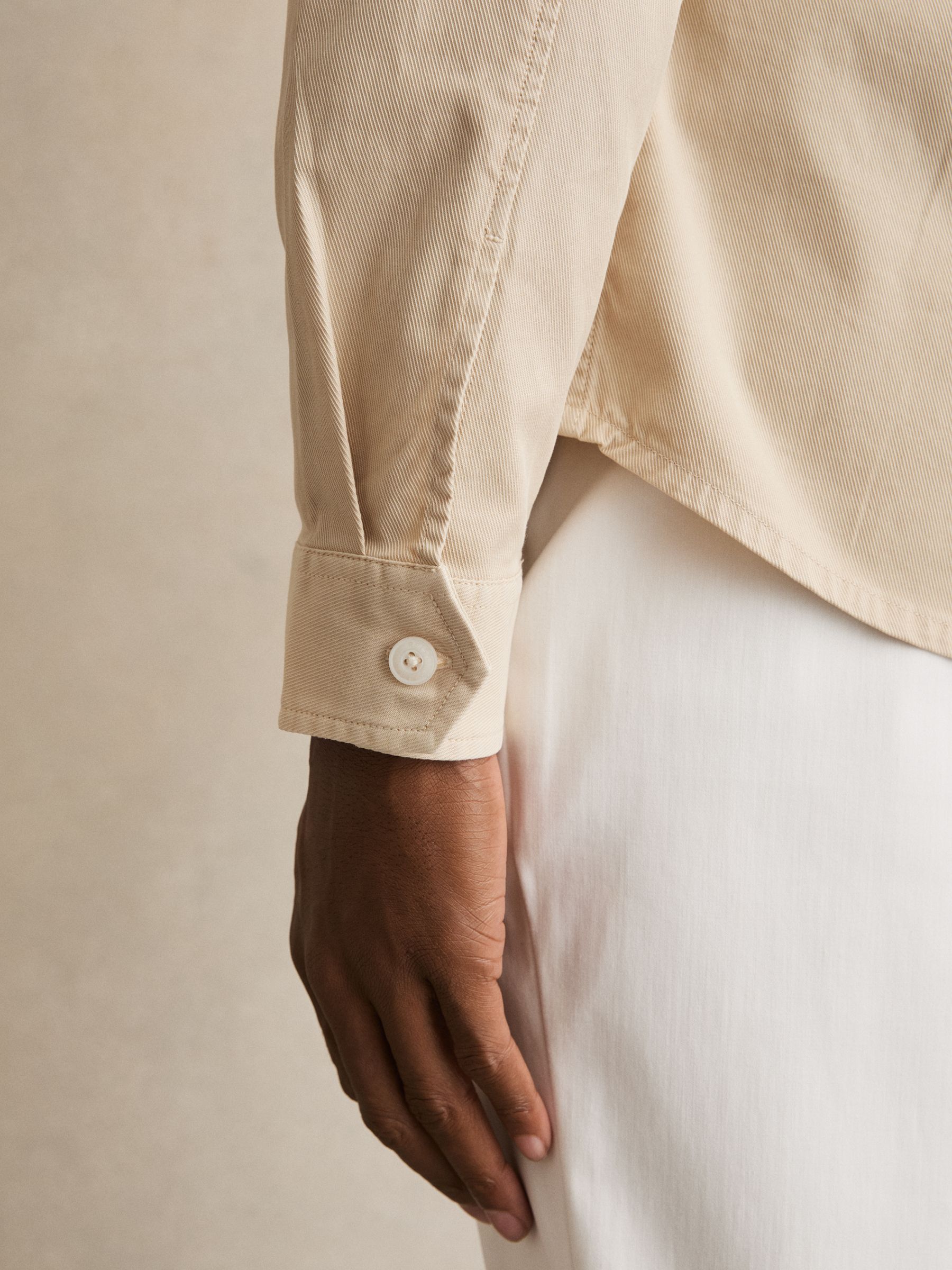 Cotton Twill Twin Pocket Overshirt With Stretch in Stone