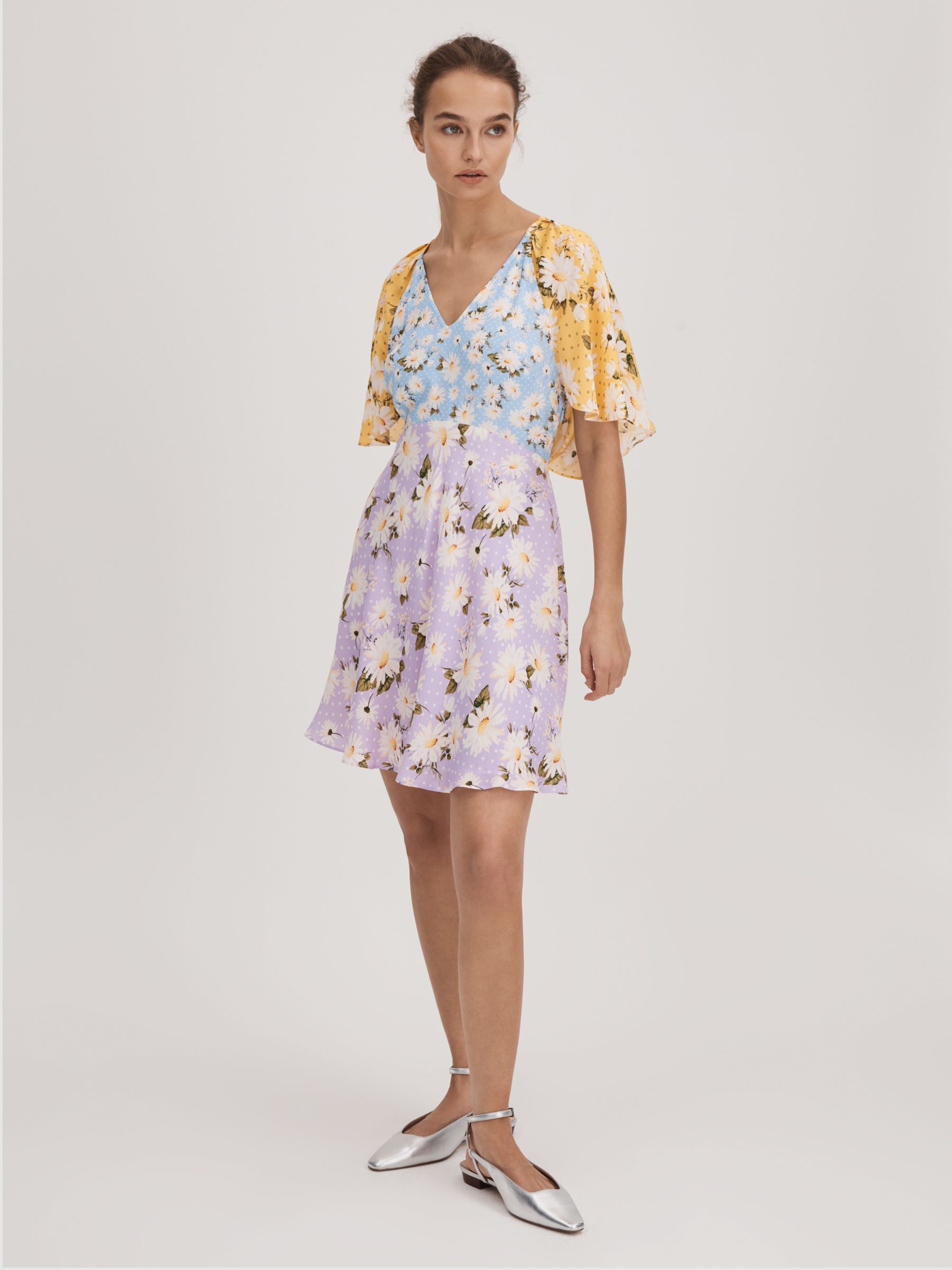 Florere Printed Cape Sleeve Mini Dress in Multi