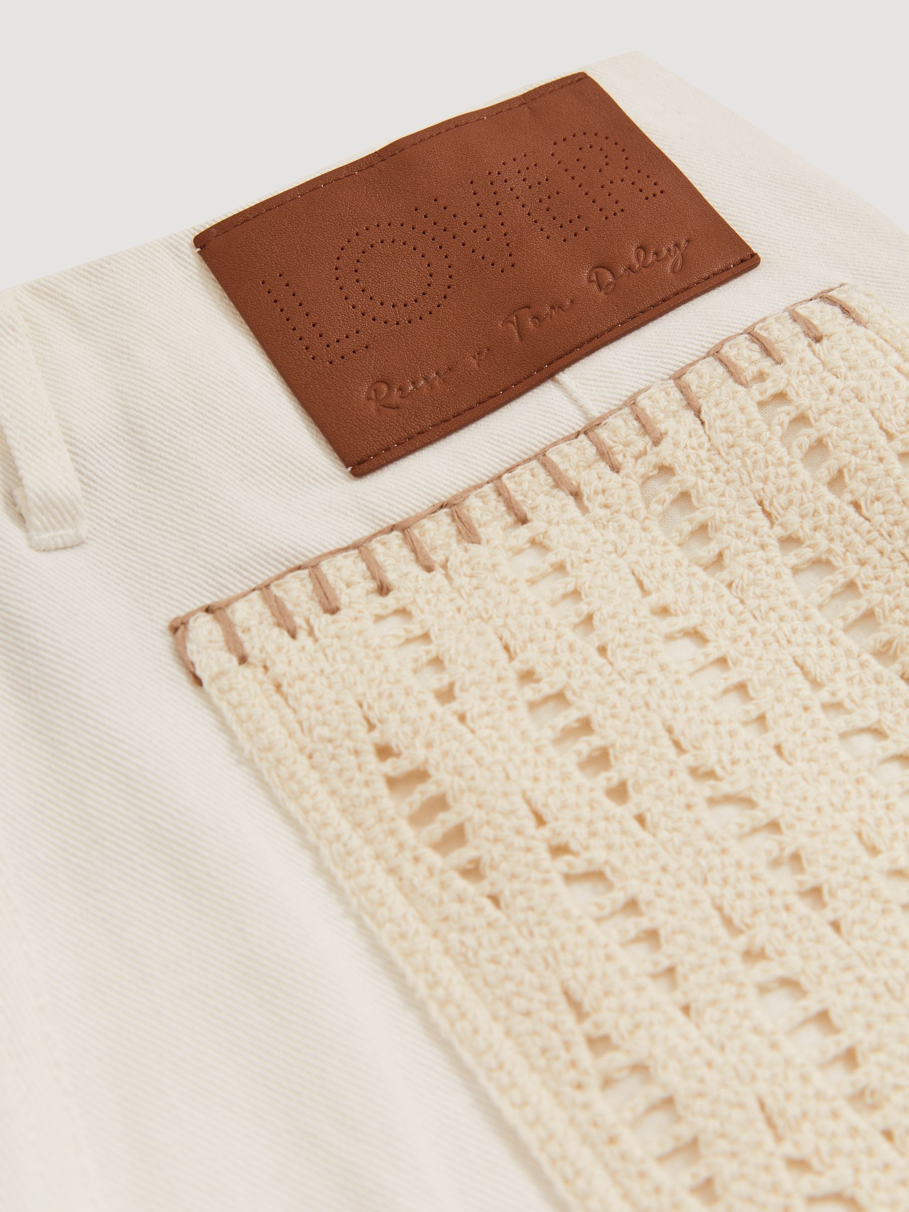 Reiss | Tom Daley Crochet Denim Shorts in Off White