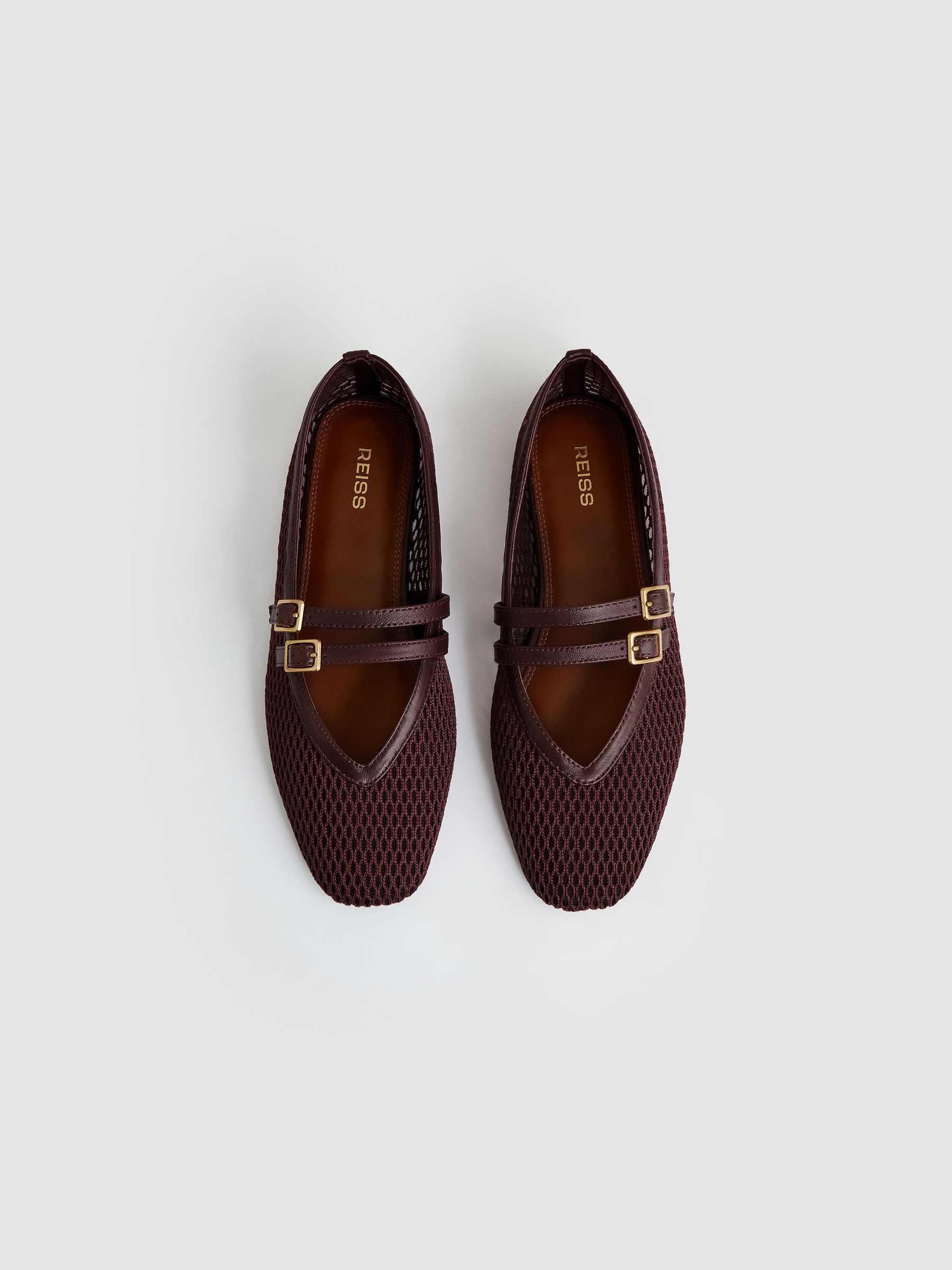 Mesh Double-Strap Ballet Flats in Oxblood