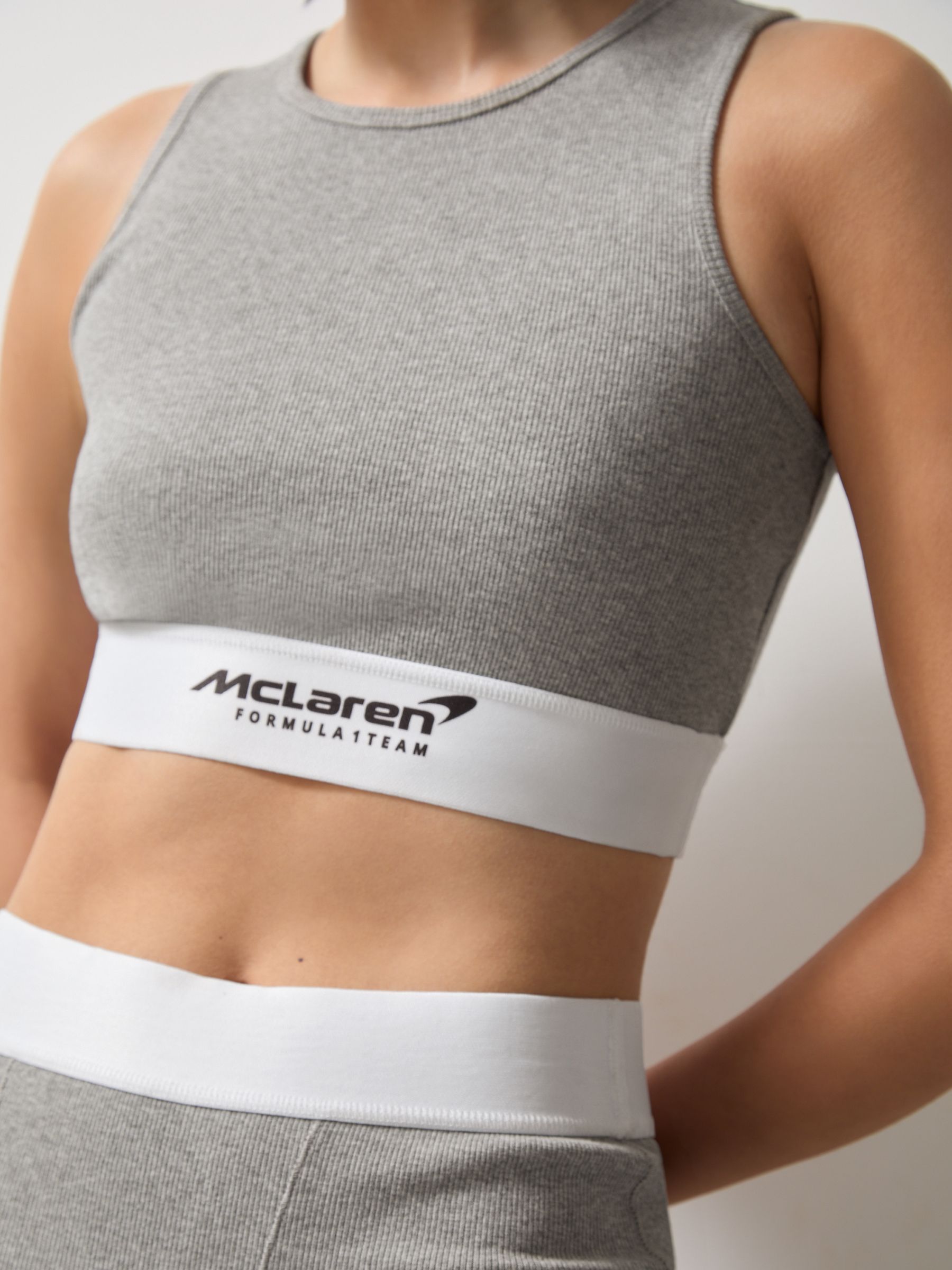 McLaren F1 Team Ribbed Cropped Vest in Grey Melange