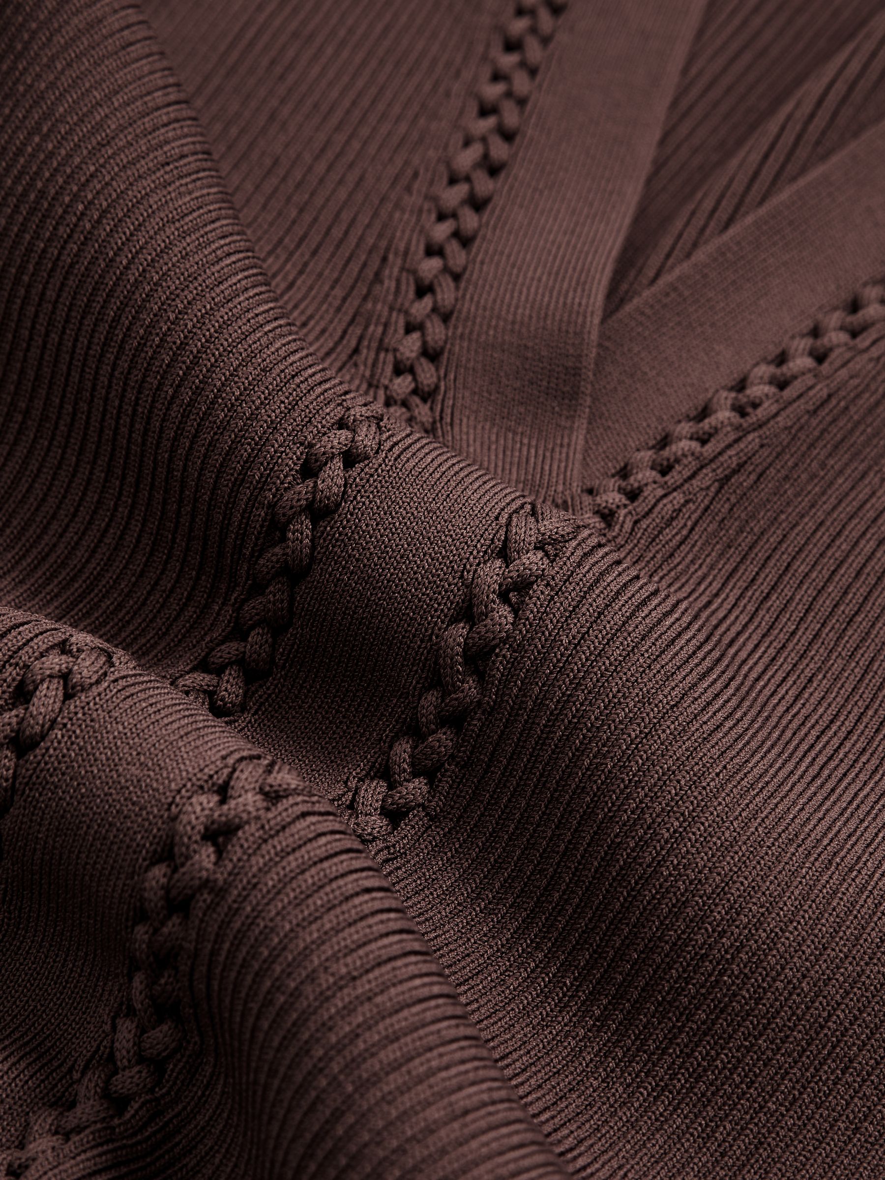 Craft-Stitch Rib-Knit Top in Mocha Brown