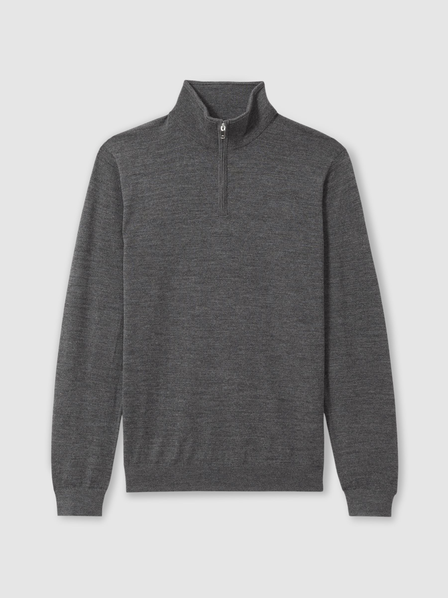 Merino Wool Half-Zip Funnel Neck Jumper in Derby Grey Marl