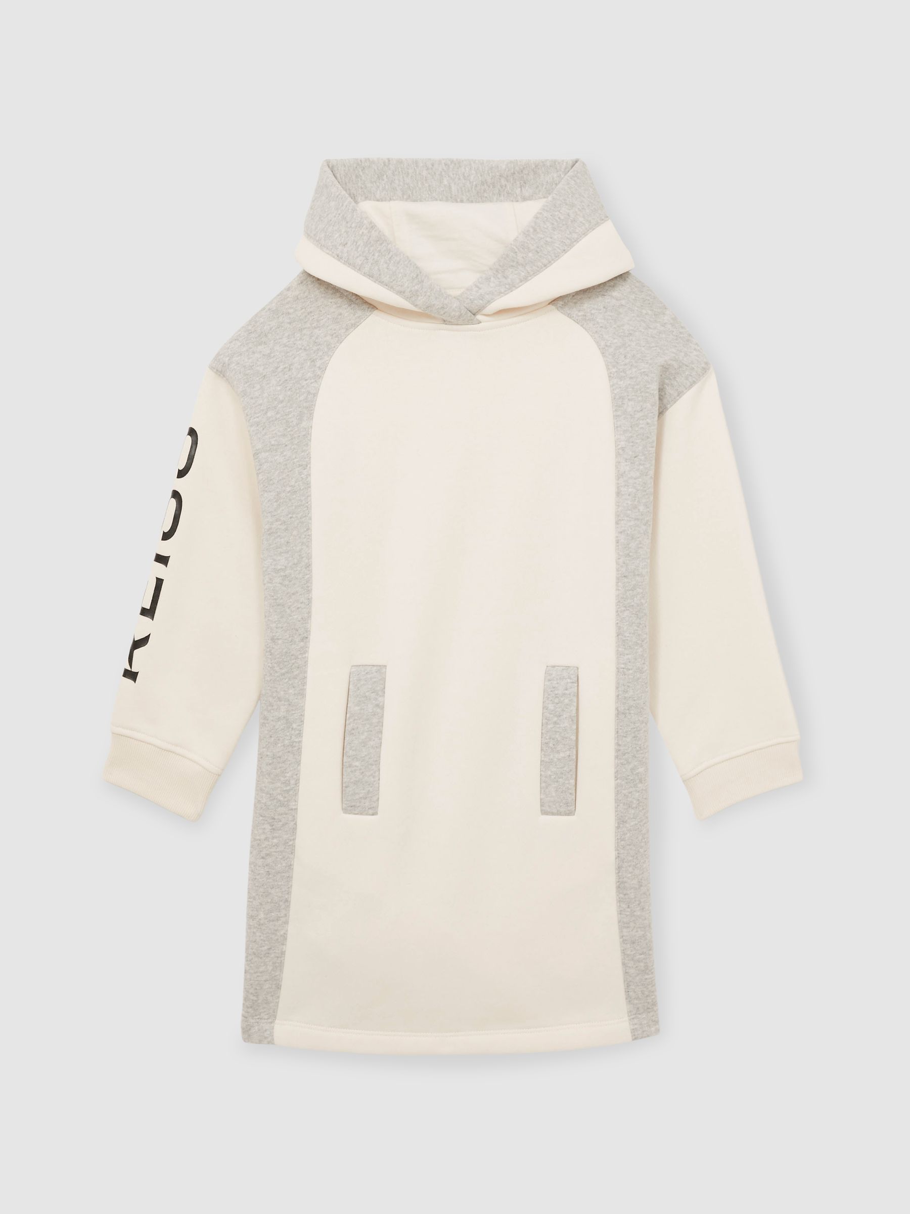 4-9 yrs Colour-Block Hooded Jersey Dress in Ecru