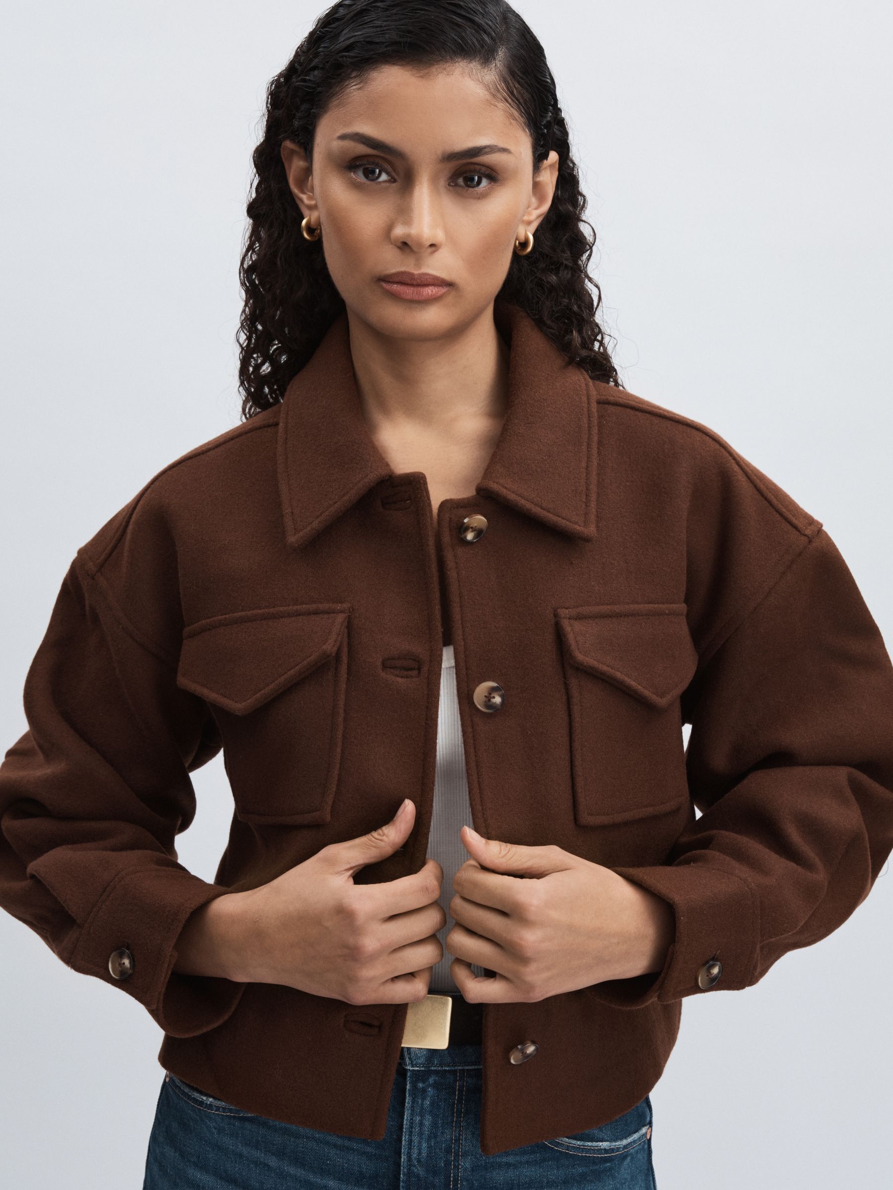 Paige Wool-Blend Cropped Jacket in Dark Brown
