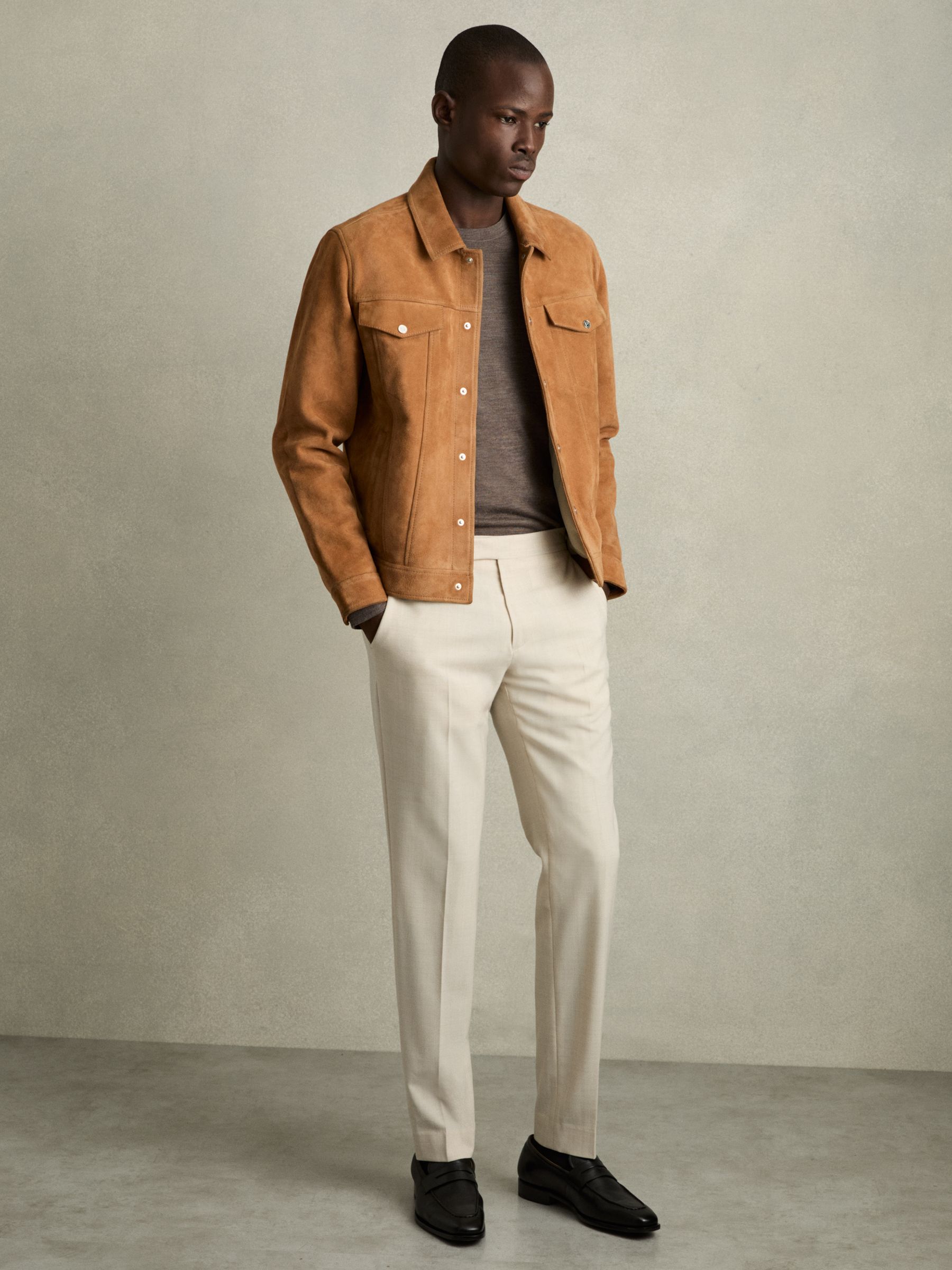 Suede Press-Stud Jacket in Tobacco Brown