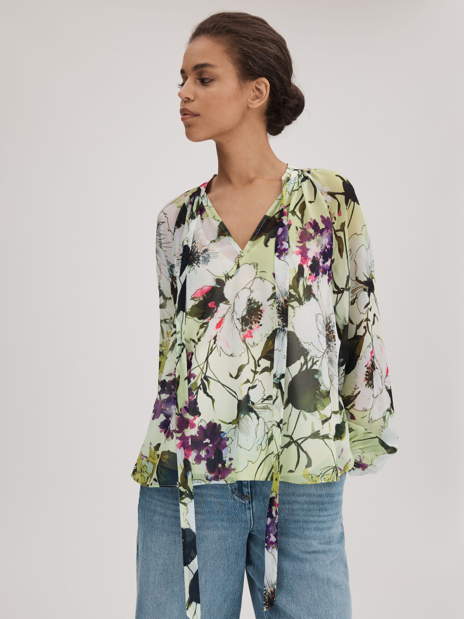 Florere Printed Tie Neck Blouse in Multi