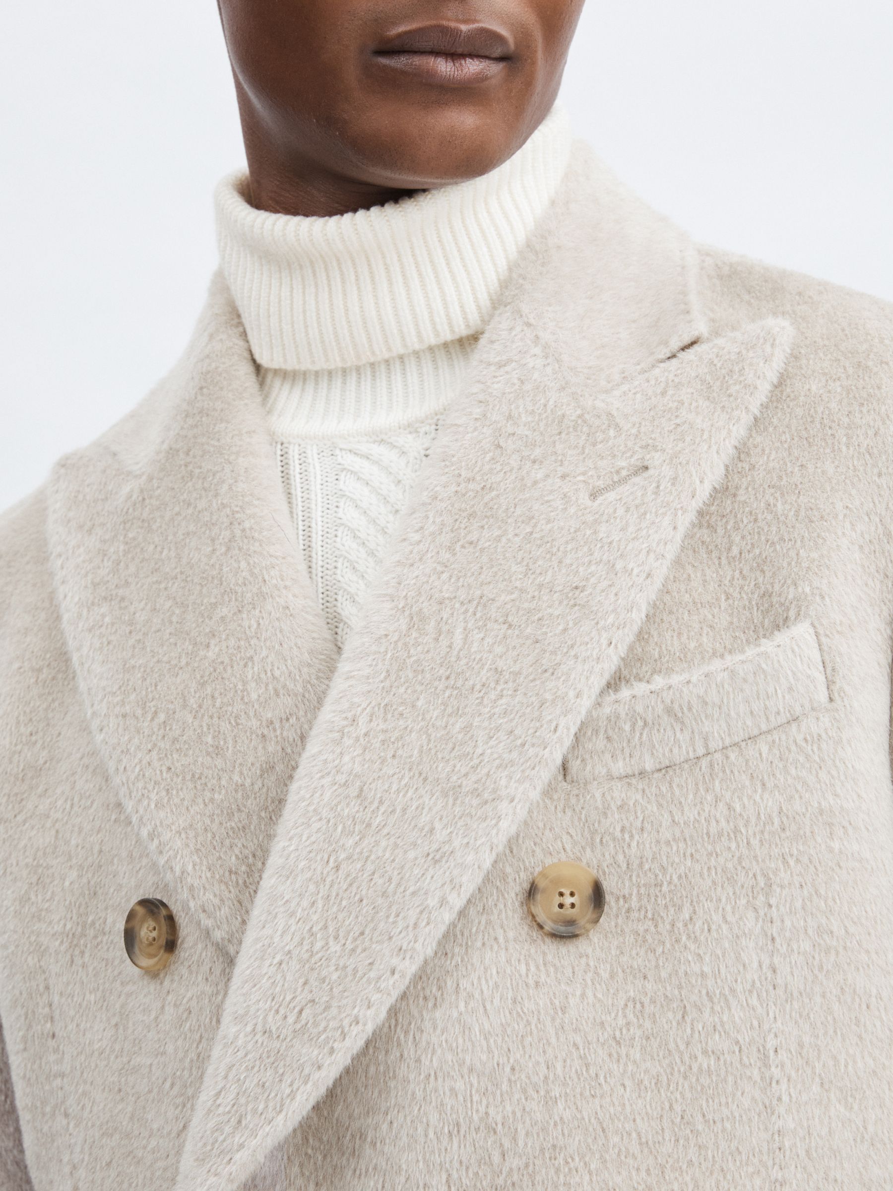 Oscar Jacobson Alpaca-Wool Double-Breasted Coat in Beige Melange