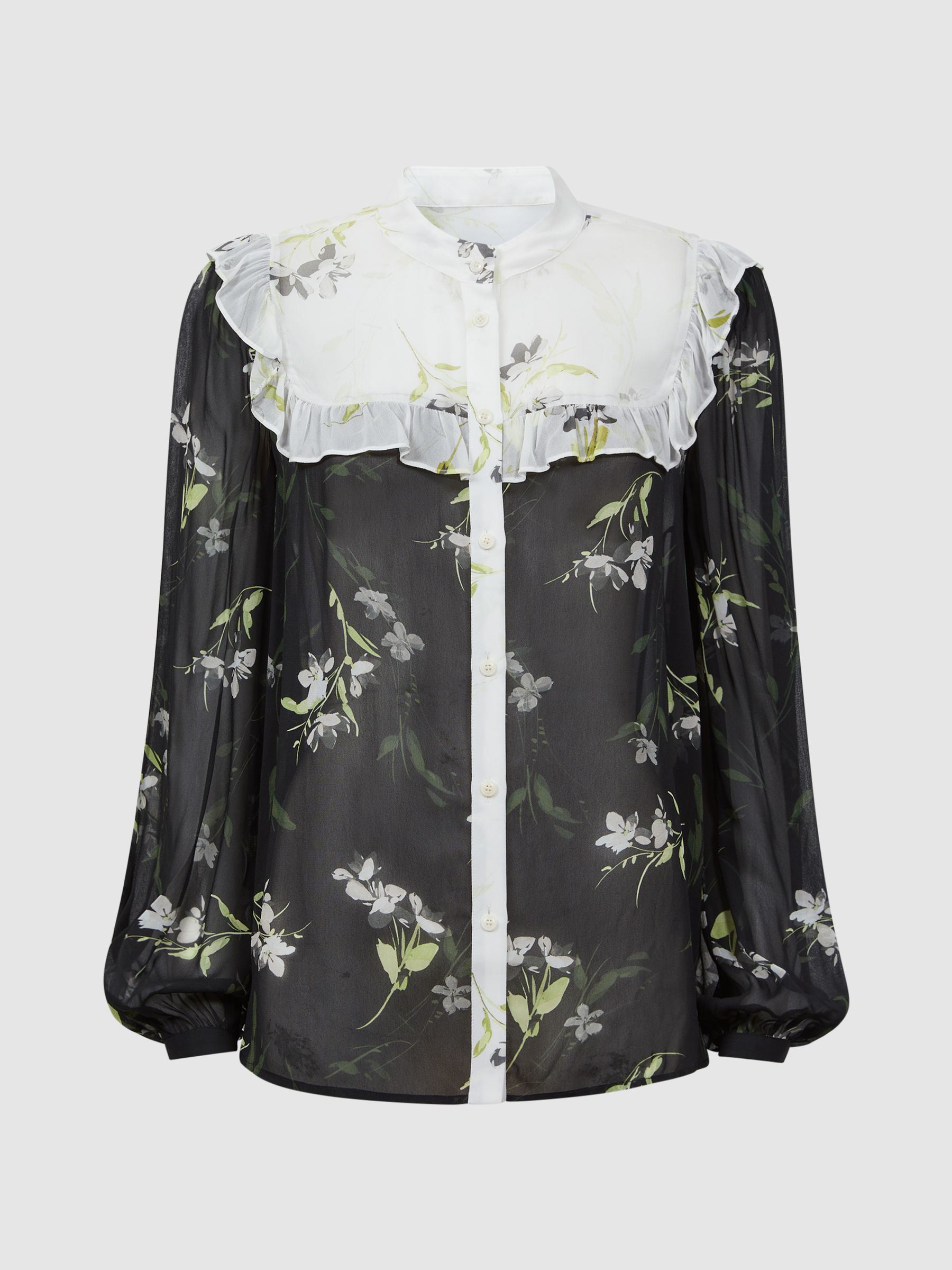 Florere Sheer Floral Blouse in Black