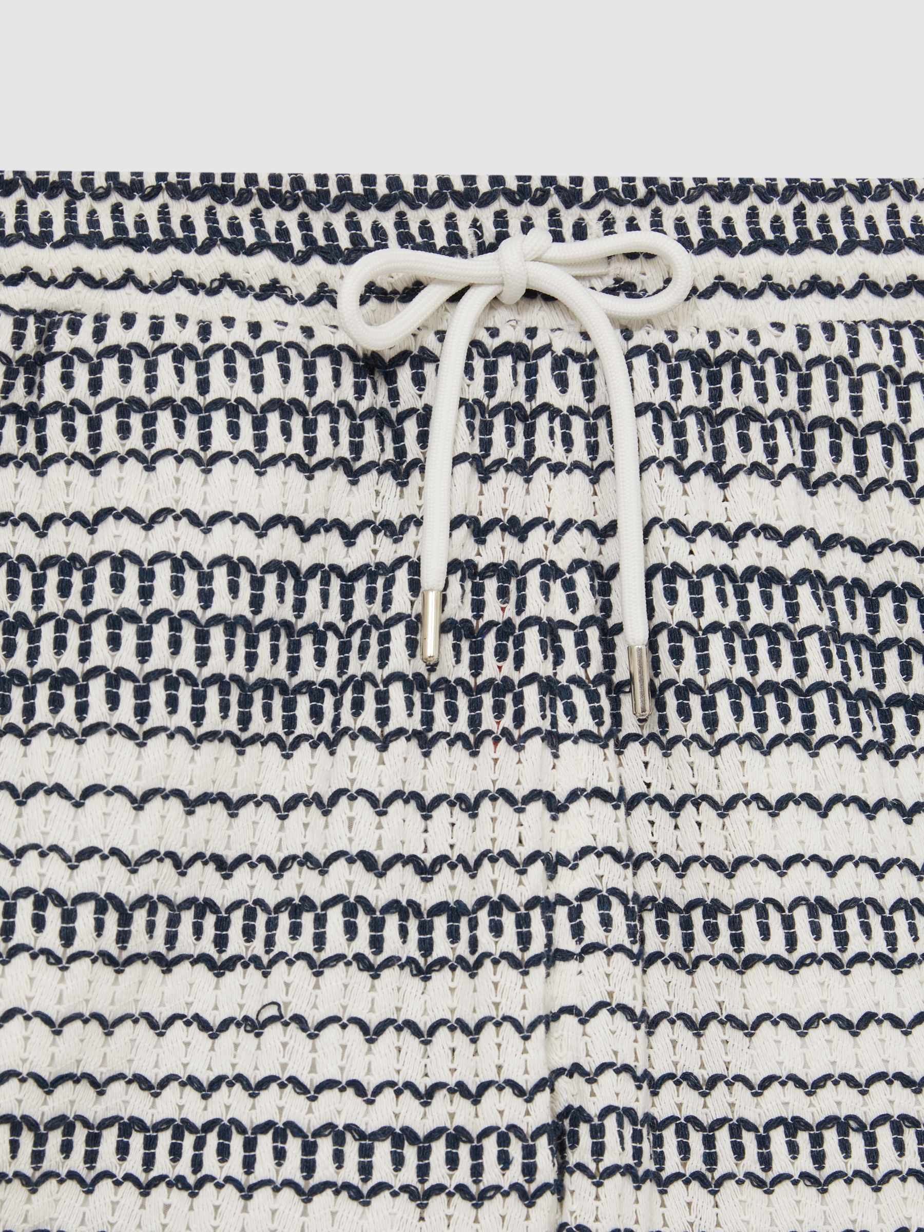 Crochet Drawstring Shorts in White/Black