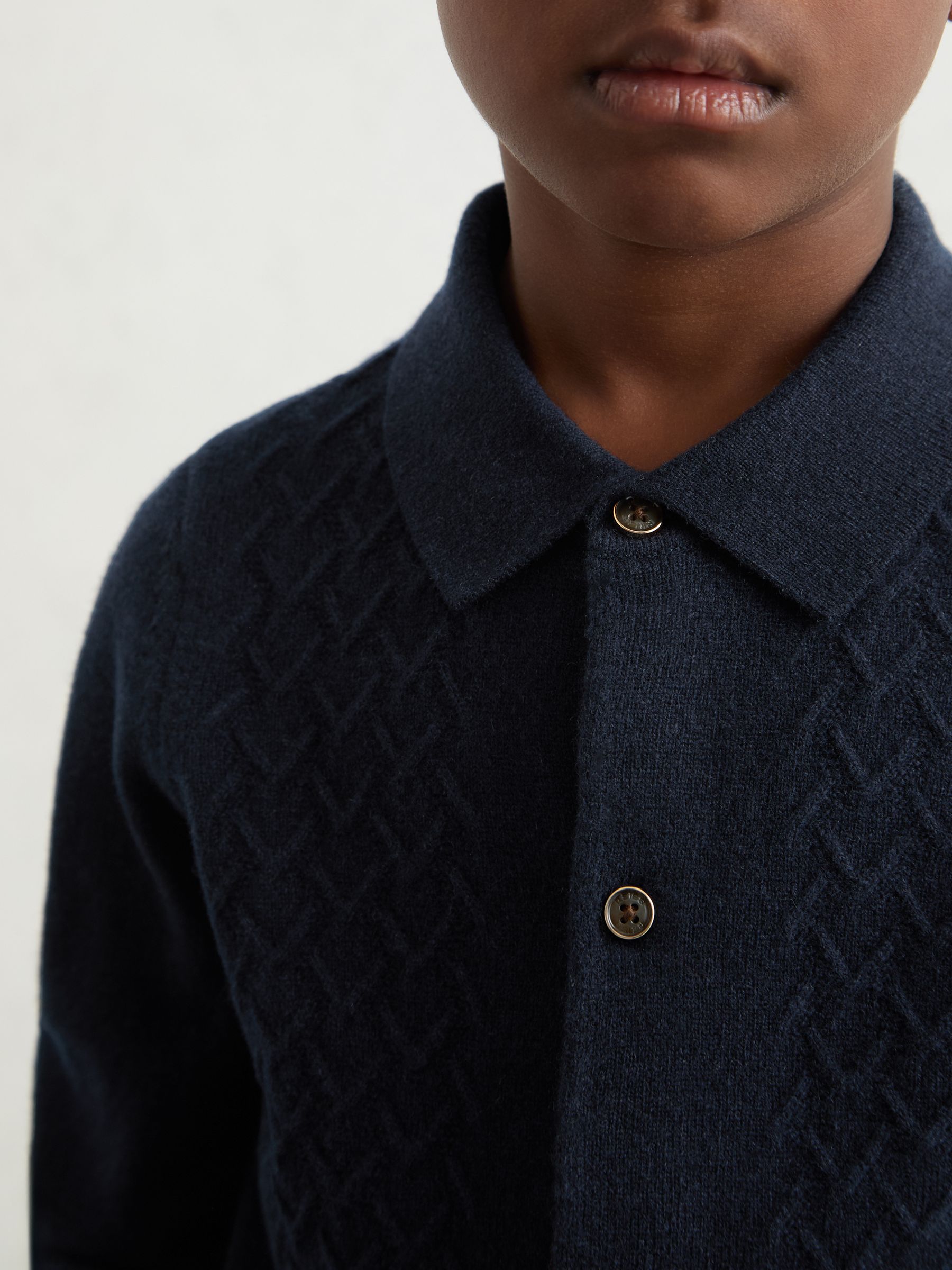 9-13 yrs Wool V-Stitch Button-Through Cardigan in Navy Blue