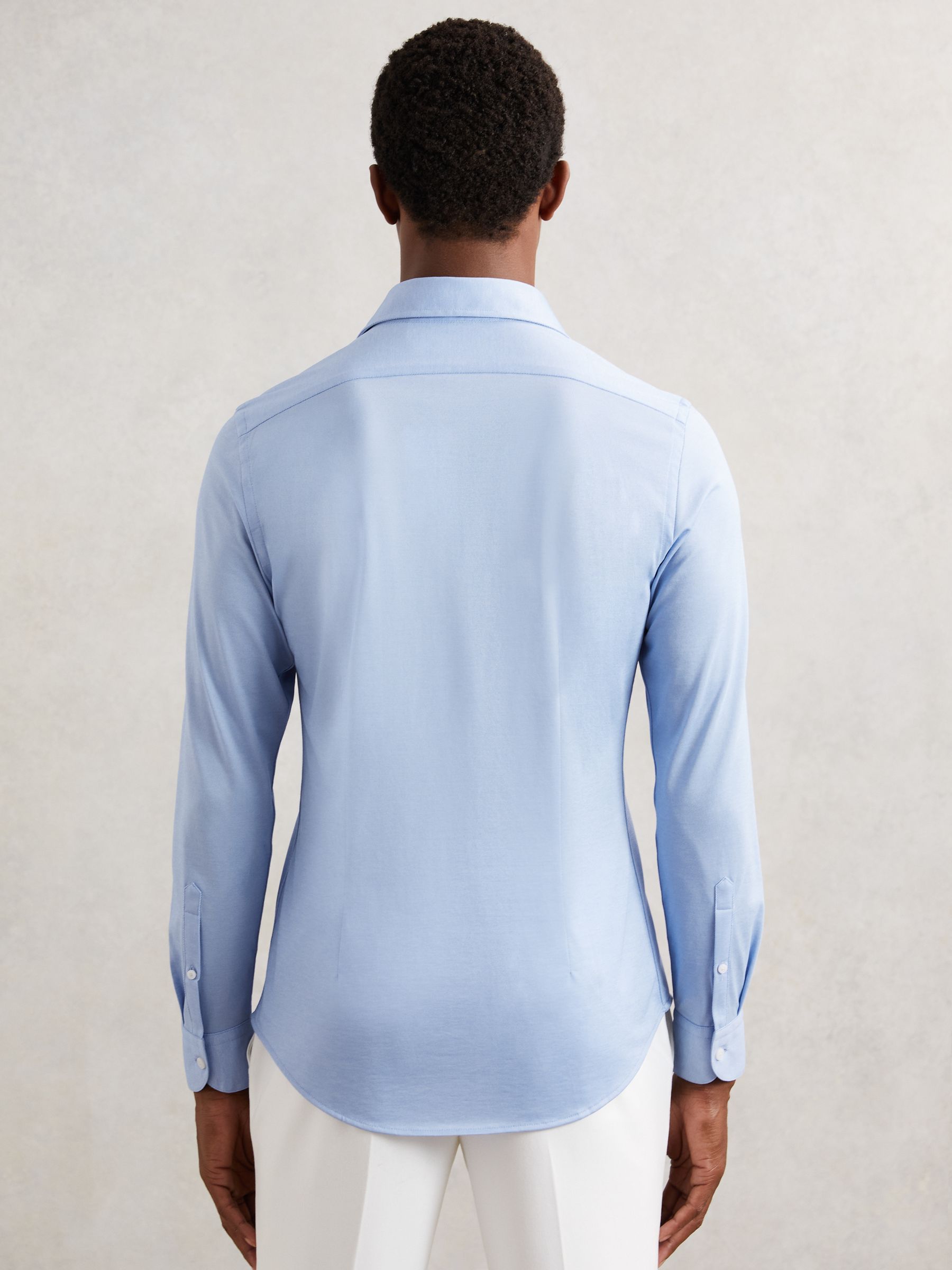 Cotton-Blend Jersey Cutaway-Collar Shirt in Soft Blue