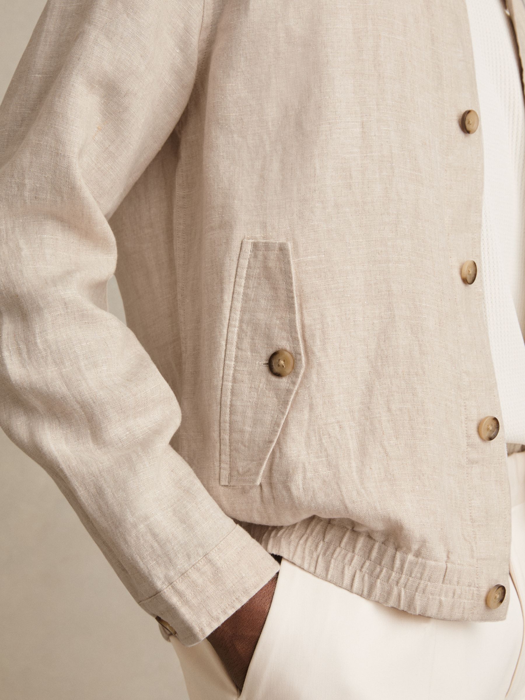 Linen Elasticated Hem Overshirt in Oatmeal
