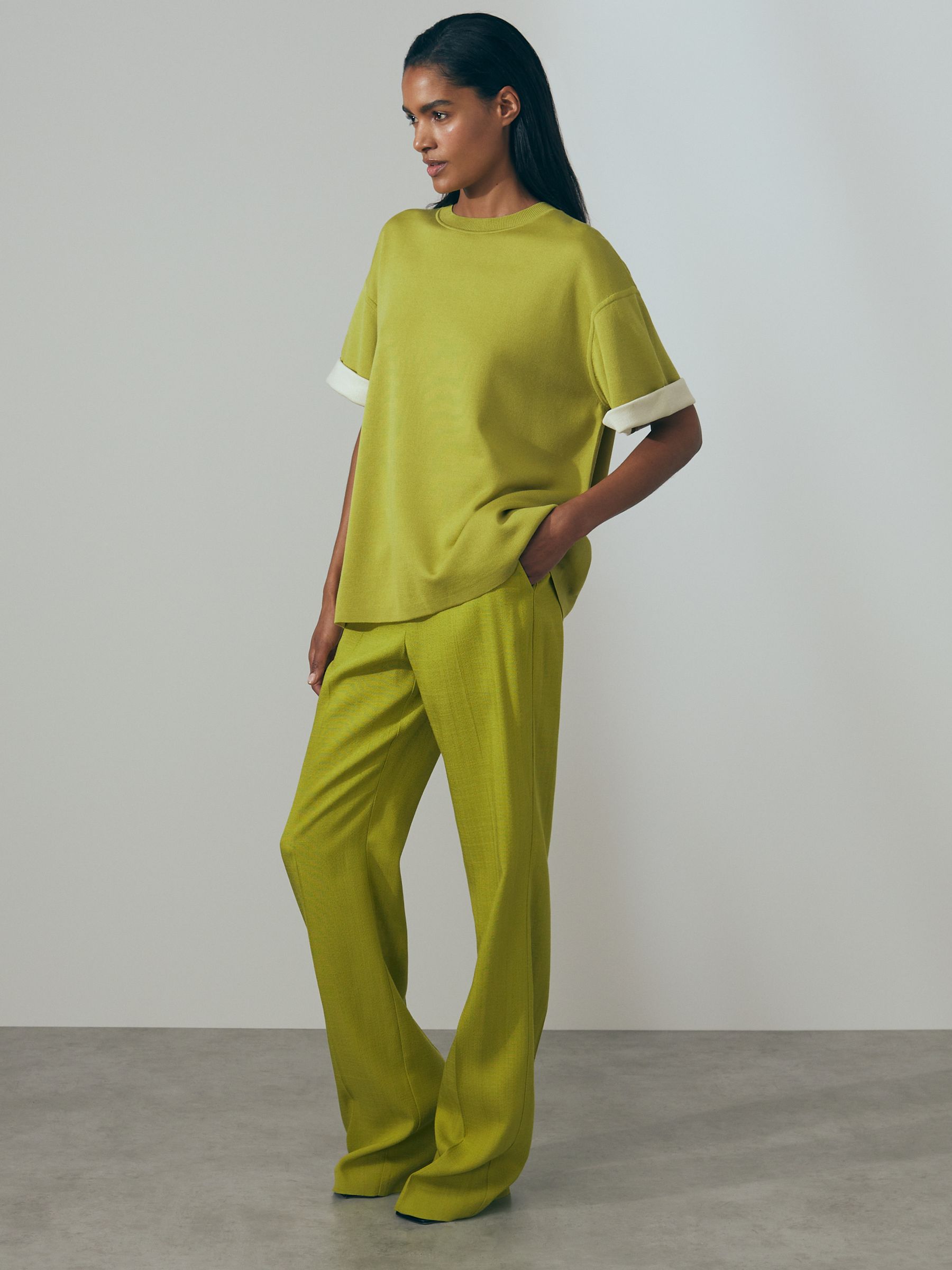 Atelier Knitted Silk Blend Top with Cashmere in Green