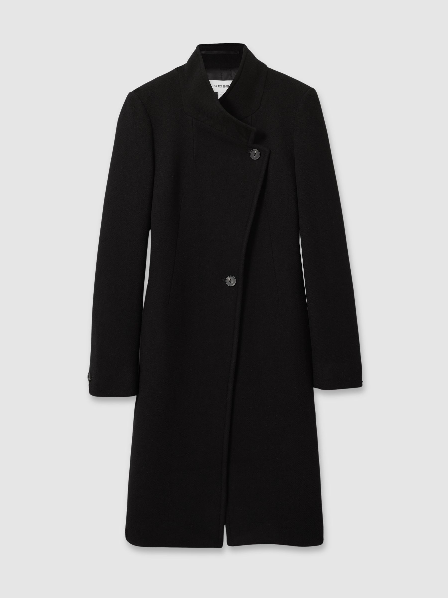 Wool-Blend Longline Double-Breasted Coat in Black