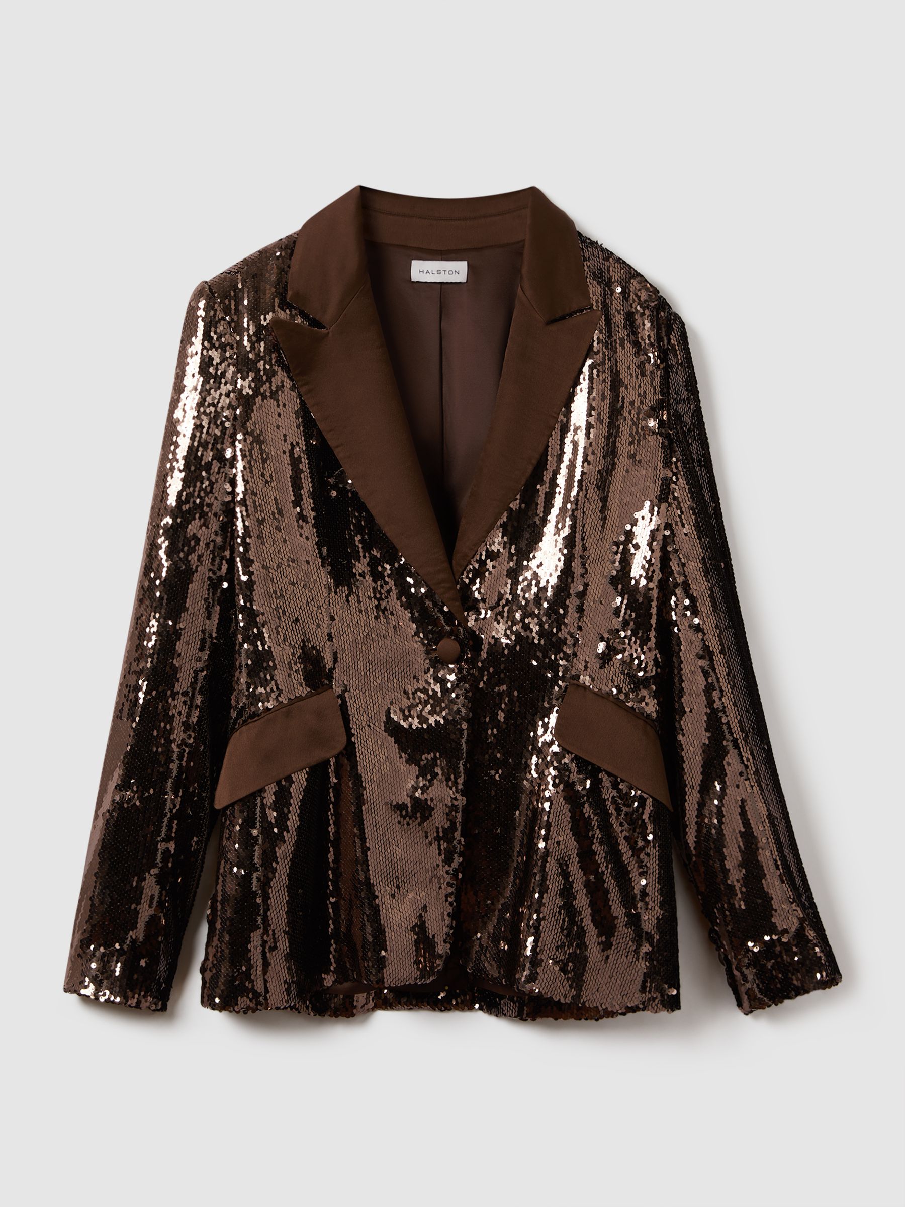 Halston Tailored Sequin Single Breasted Blazer in Java