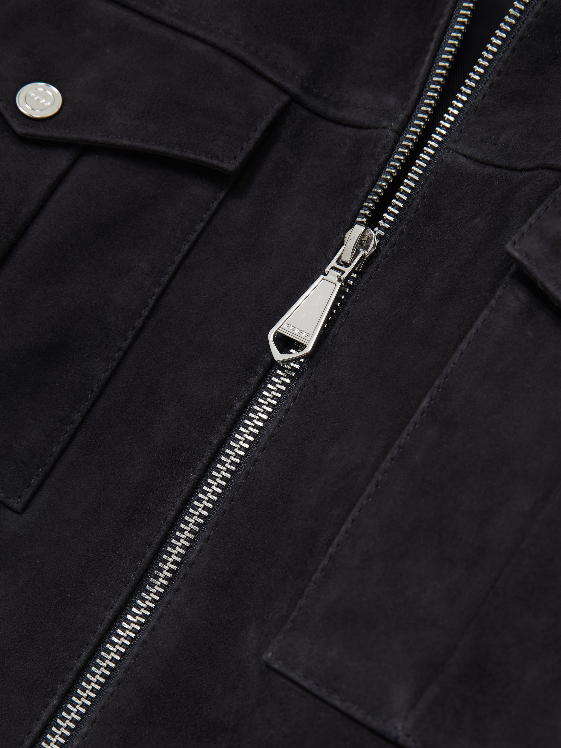 Suede Zip-Through Jacket in Navy