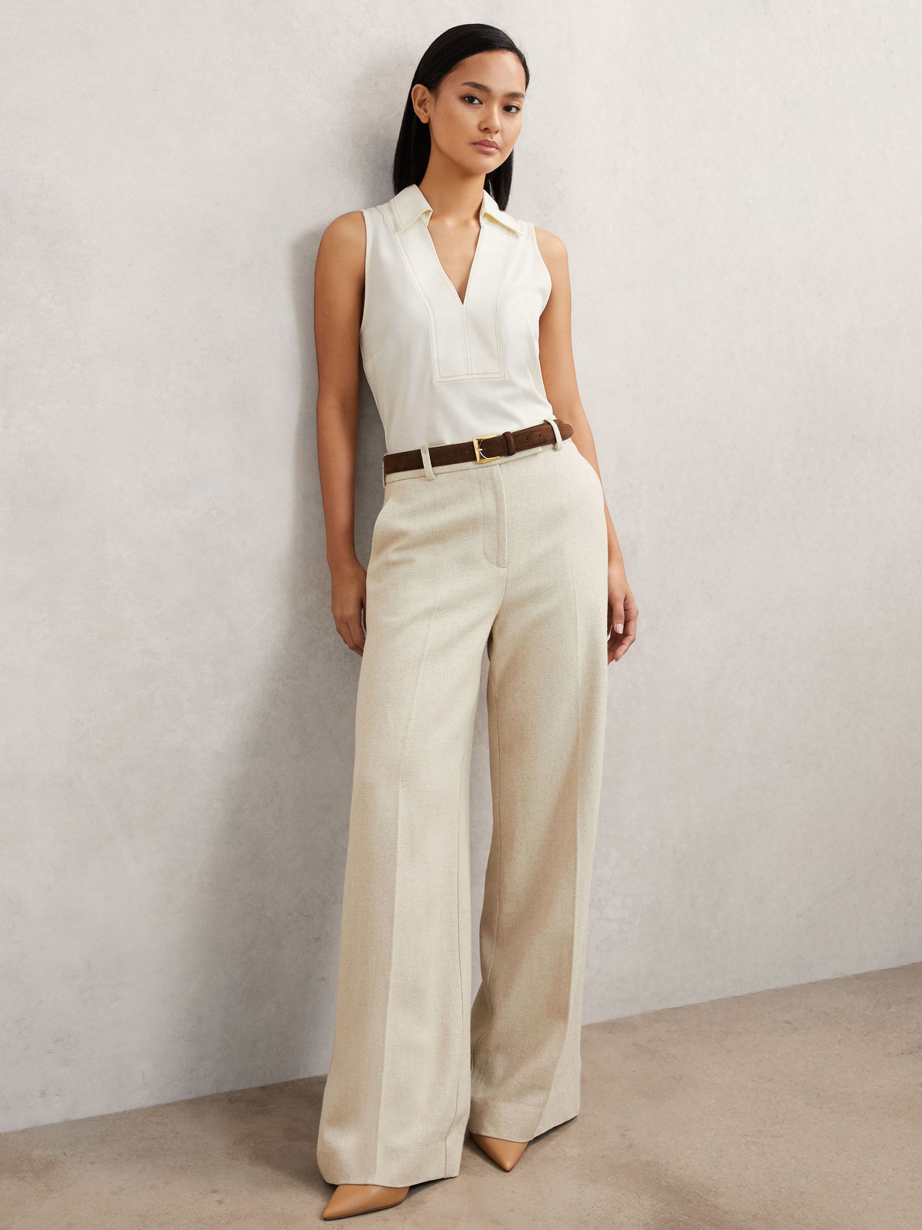 Cotton-Blend Collared Sleeveless Top in Ivory/Neutral