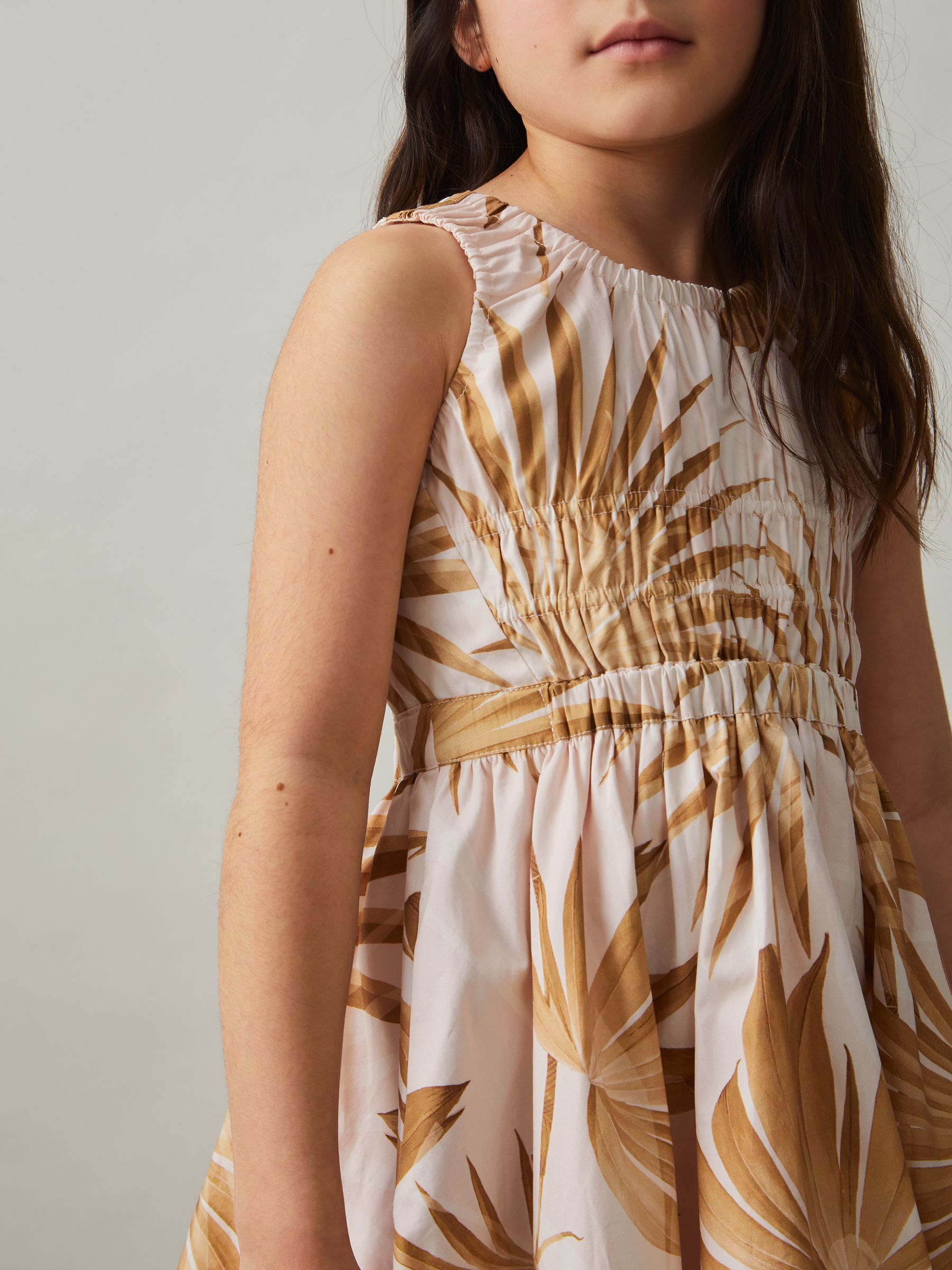 4-9 yrs Cotton Shirred Printed Dress in Multi