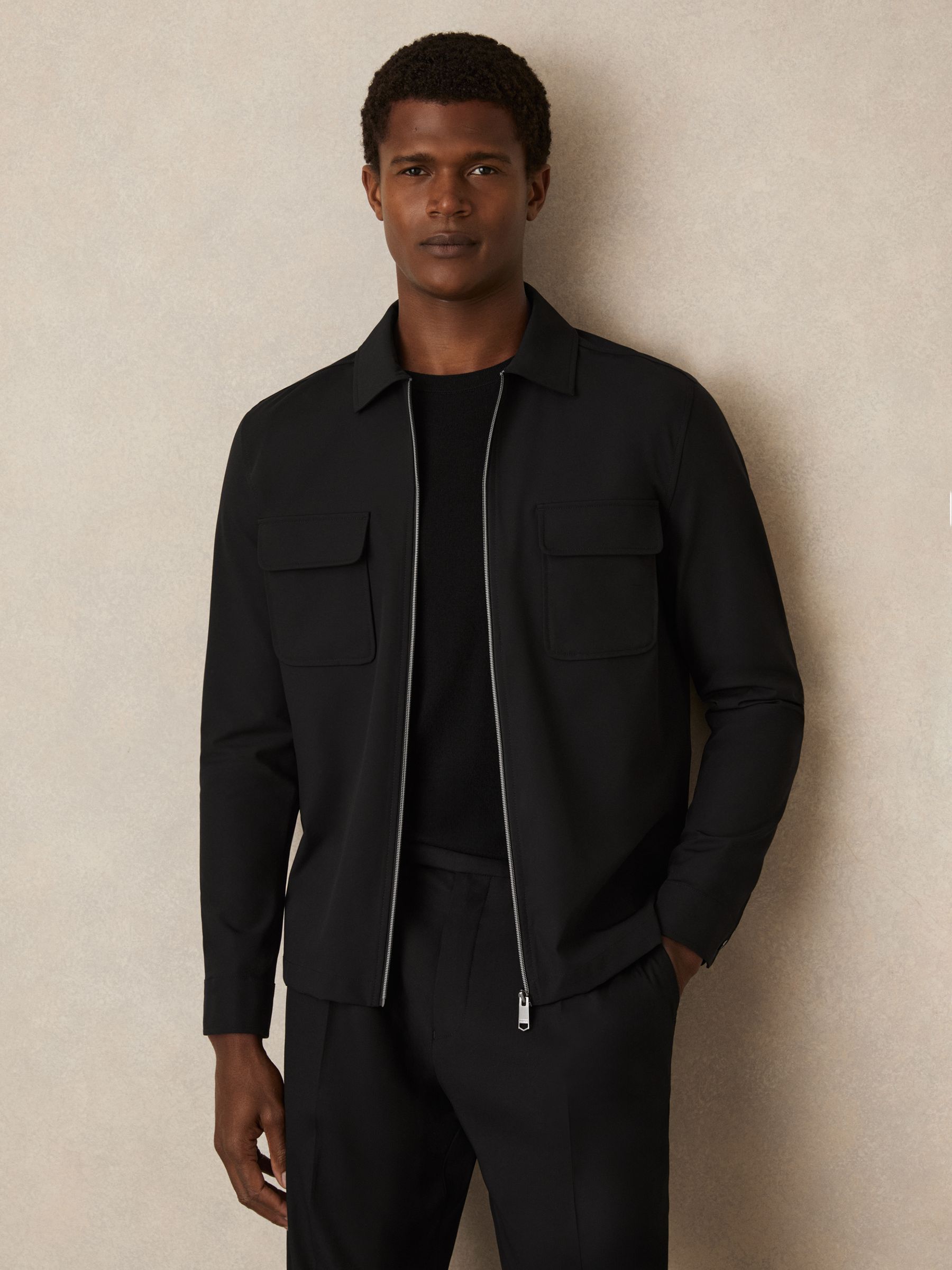 Technical Zip-Through Overshirt in Black