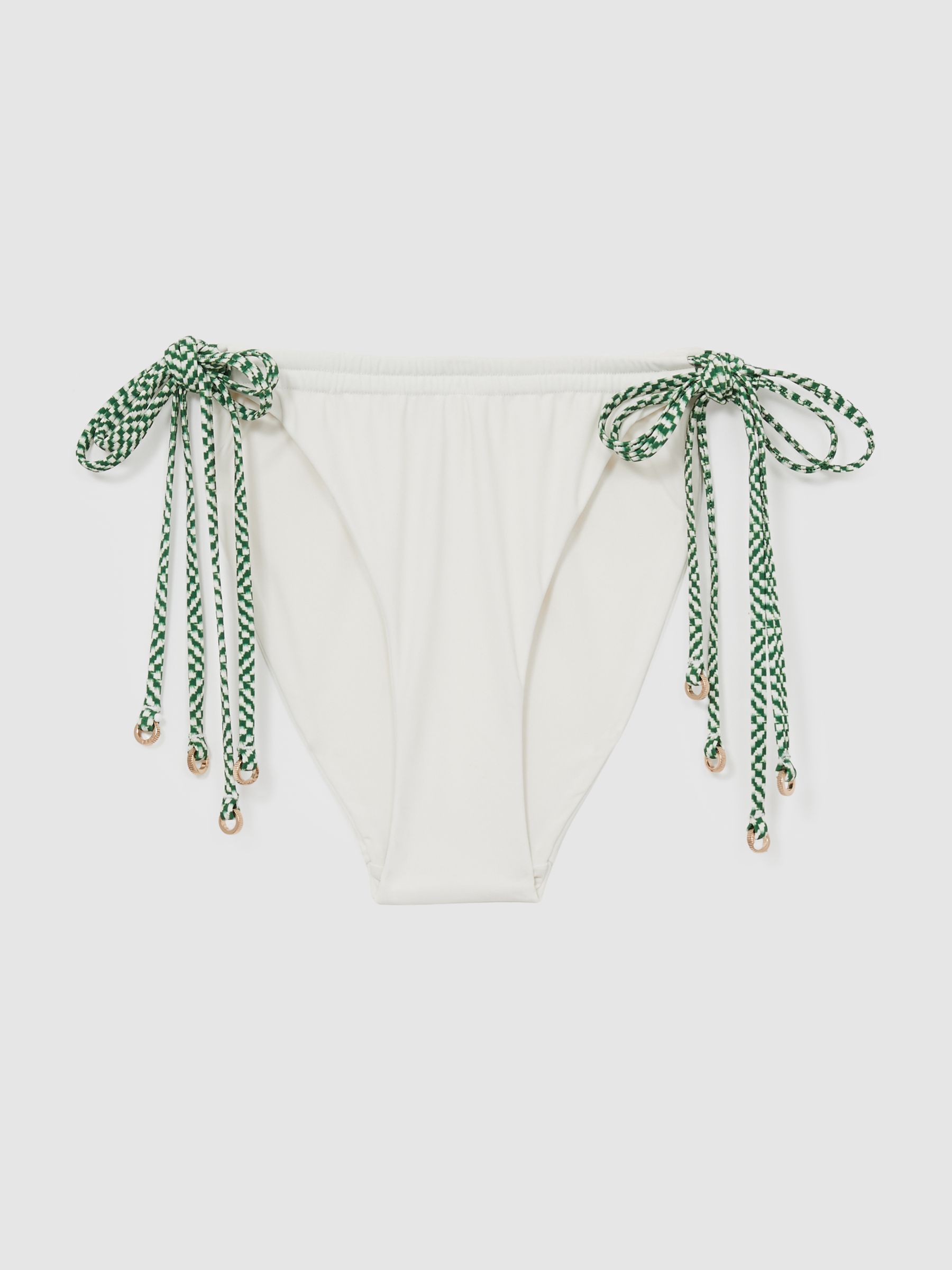 Chequered-Tie Bikini Bottoms in White/Green