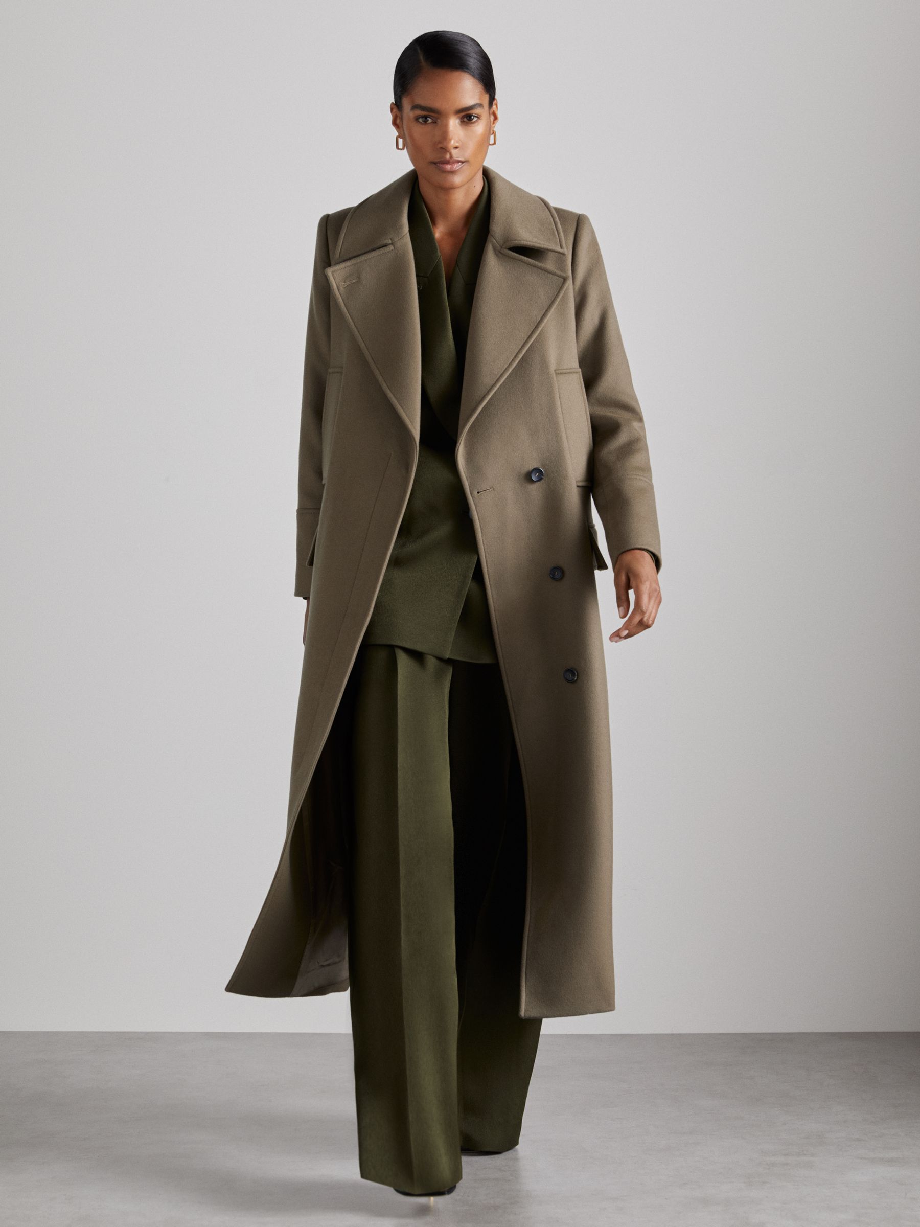 Atelier Wool-Blend Longline Coat in Khaki