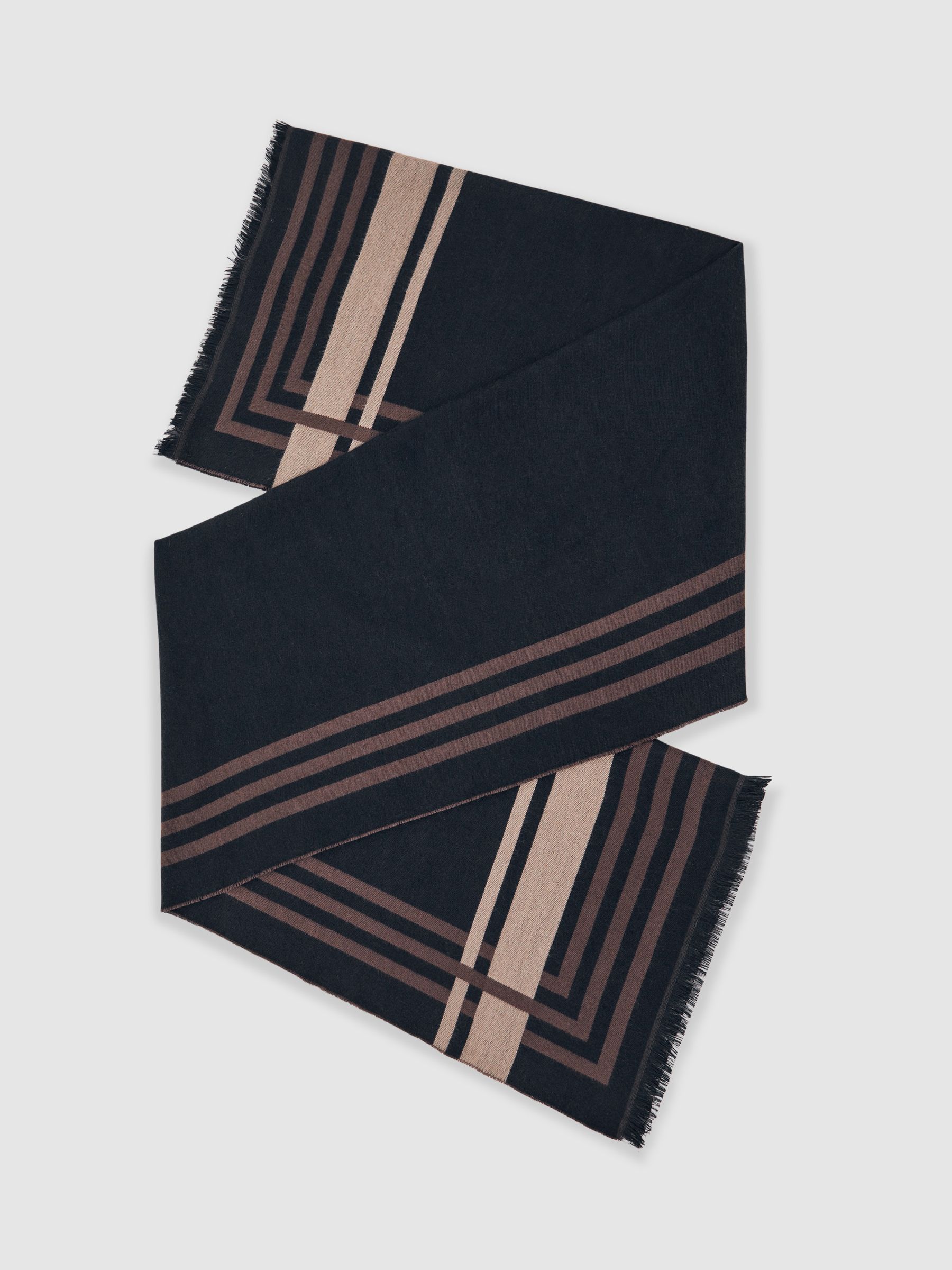 Border Stripe Fringed Scarf in Navy