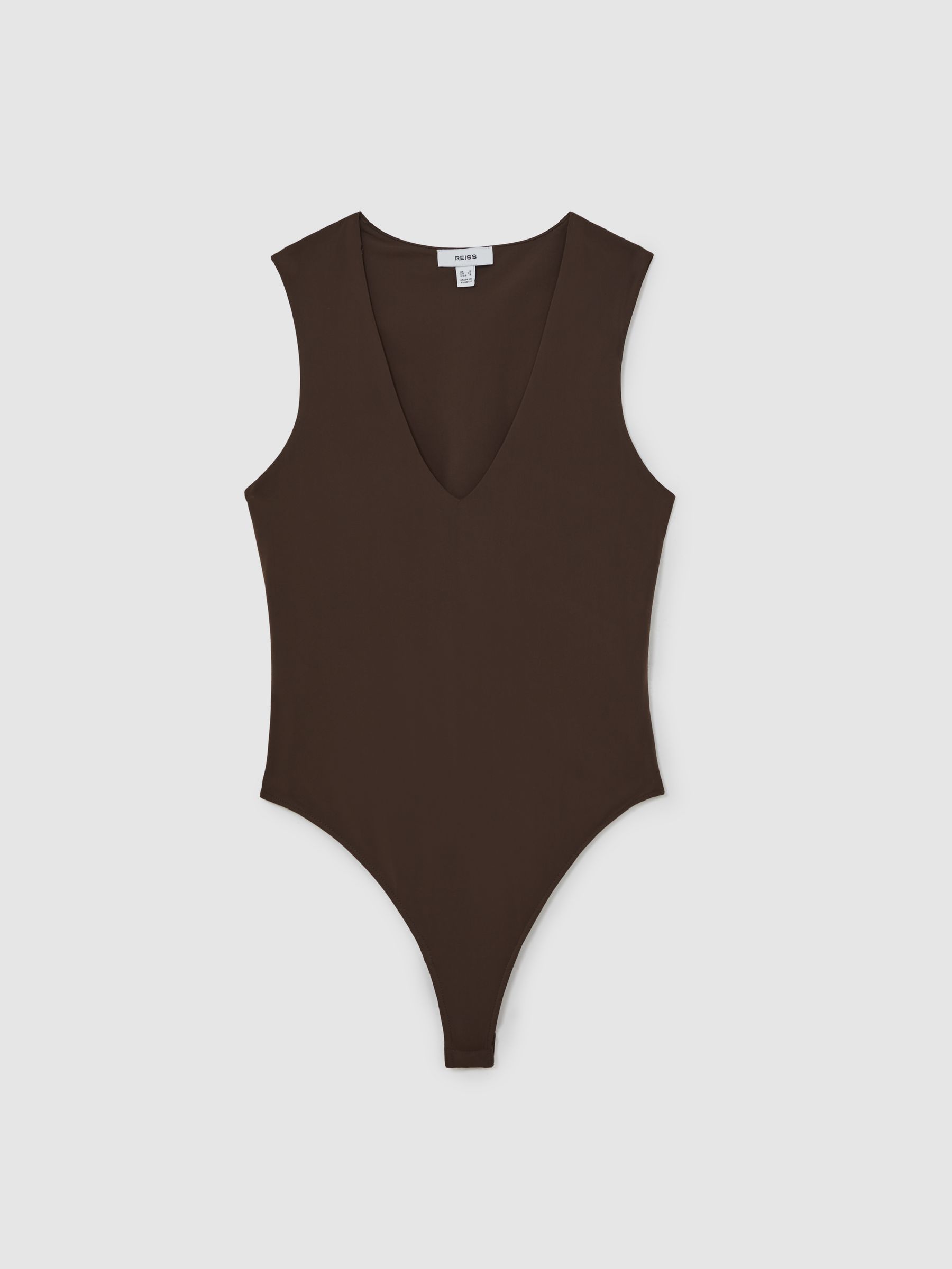 V-Neck Sleeveless Bodysuit in Chocolate Brown