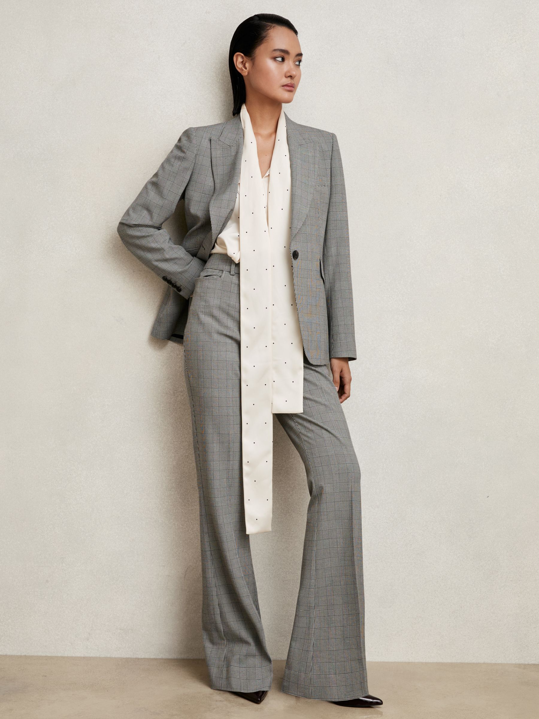 Single-Breasted Check Suit Blazer in Grey