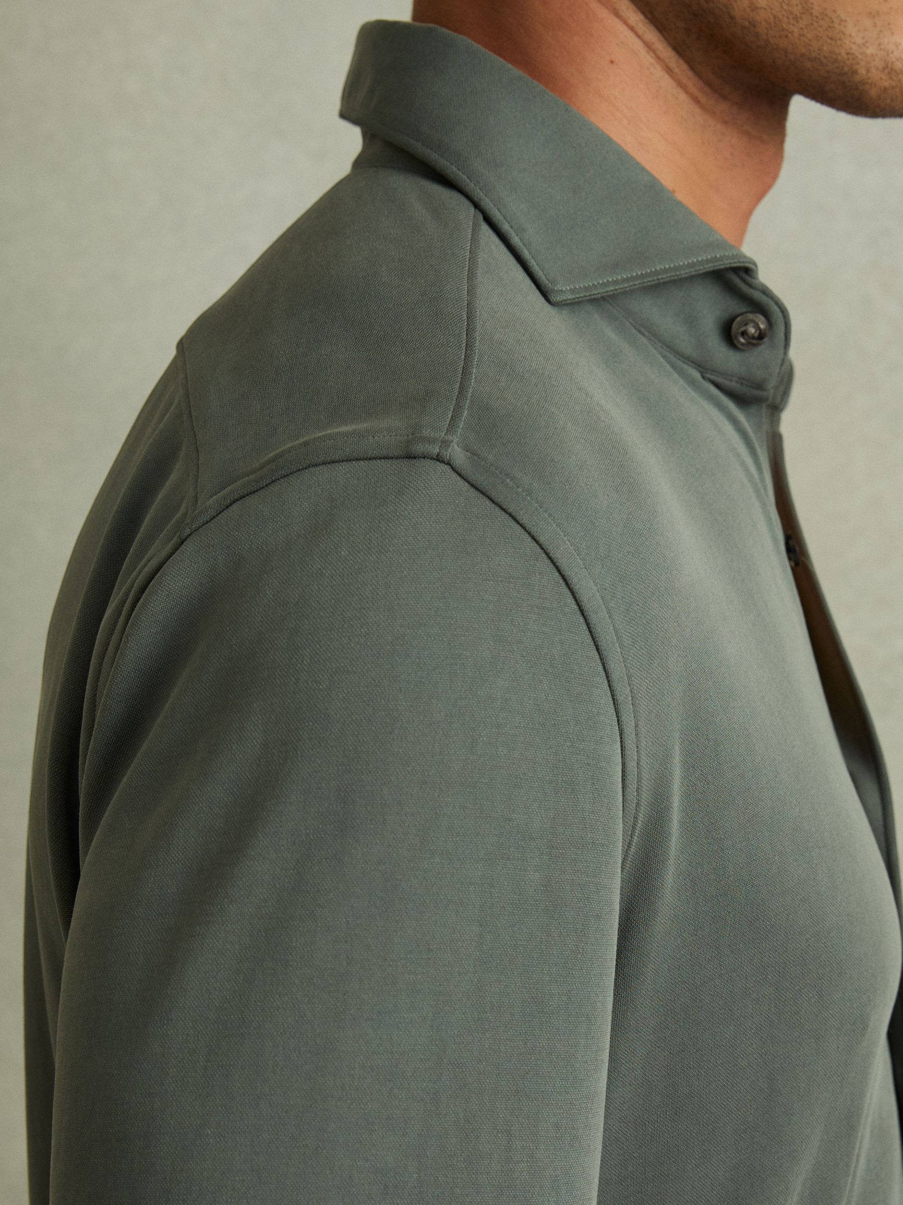 Modal Blend Cutaway Collar Shirt in Green Smoke
