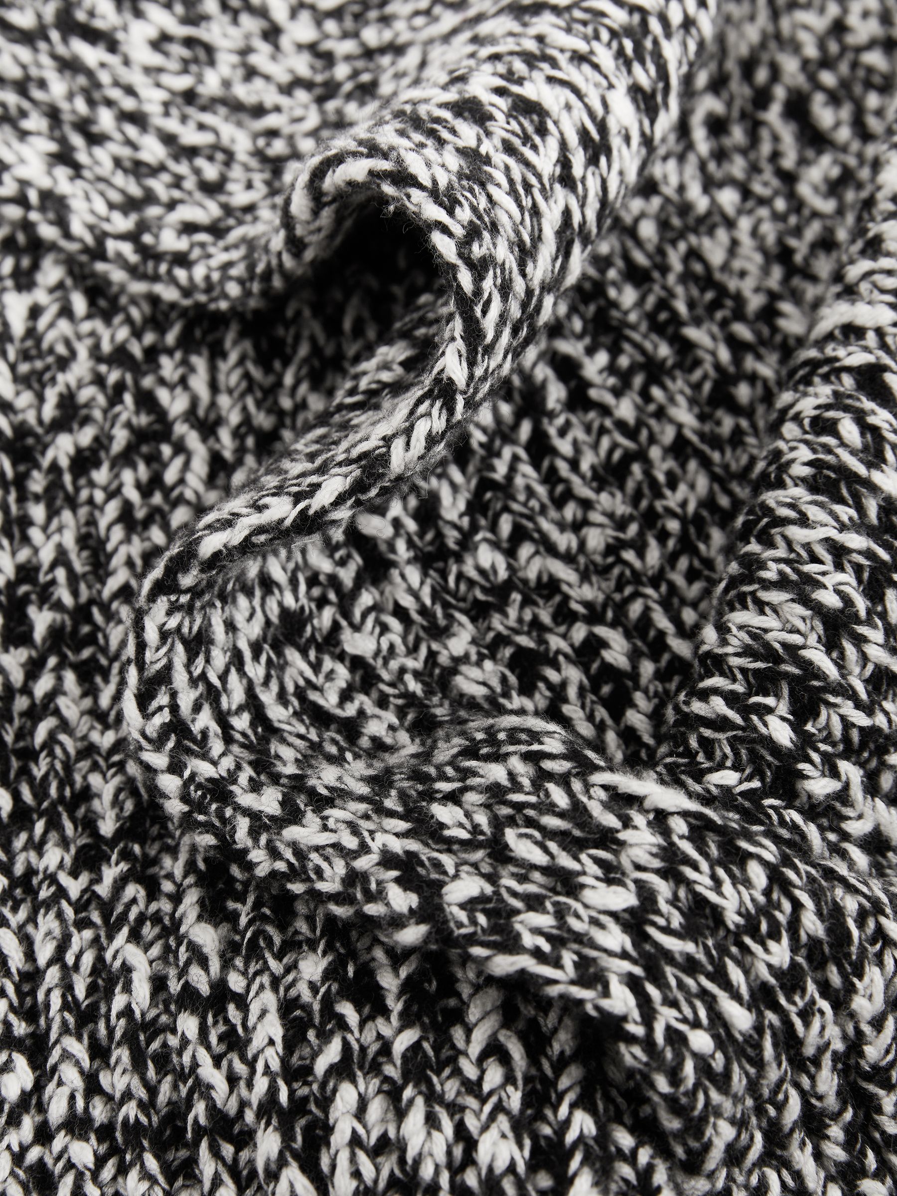 Cotton-Wool Ribbed Mouliné Scarf in Black/White