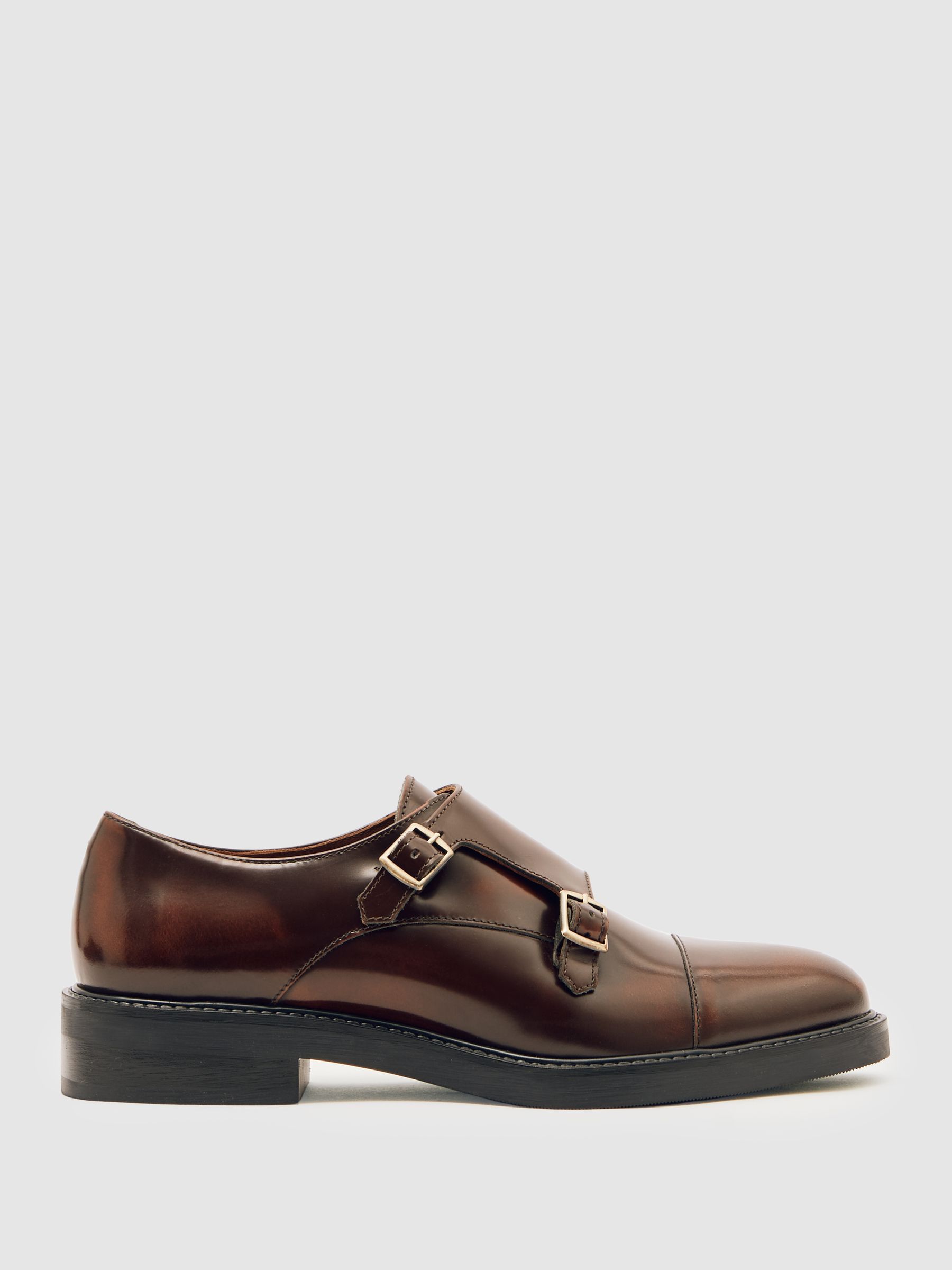 Leather Double-Strap Monk Shoes in Tan