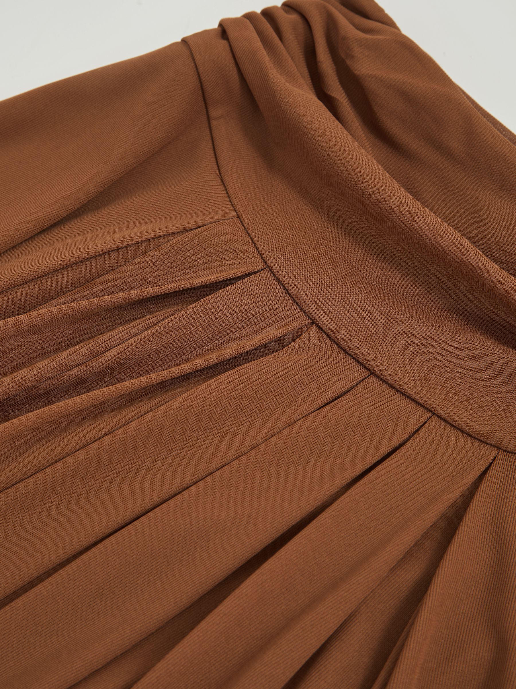 Jersey Ruched-Waist Maxi Skirt in Tan Brown