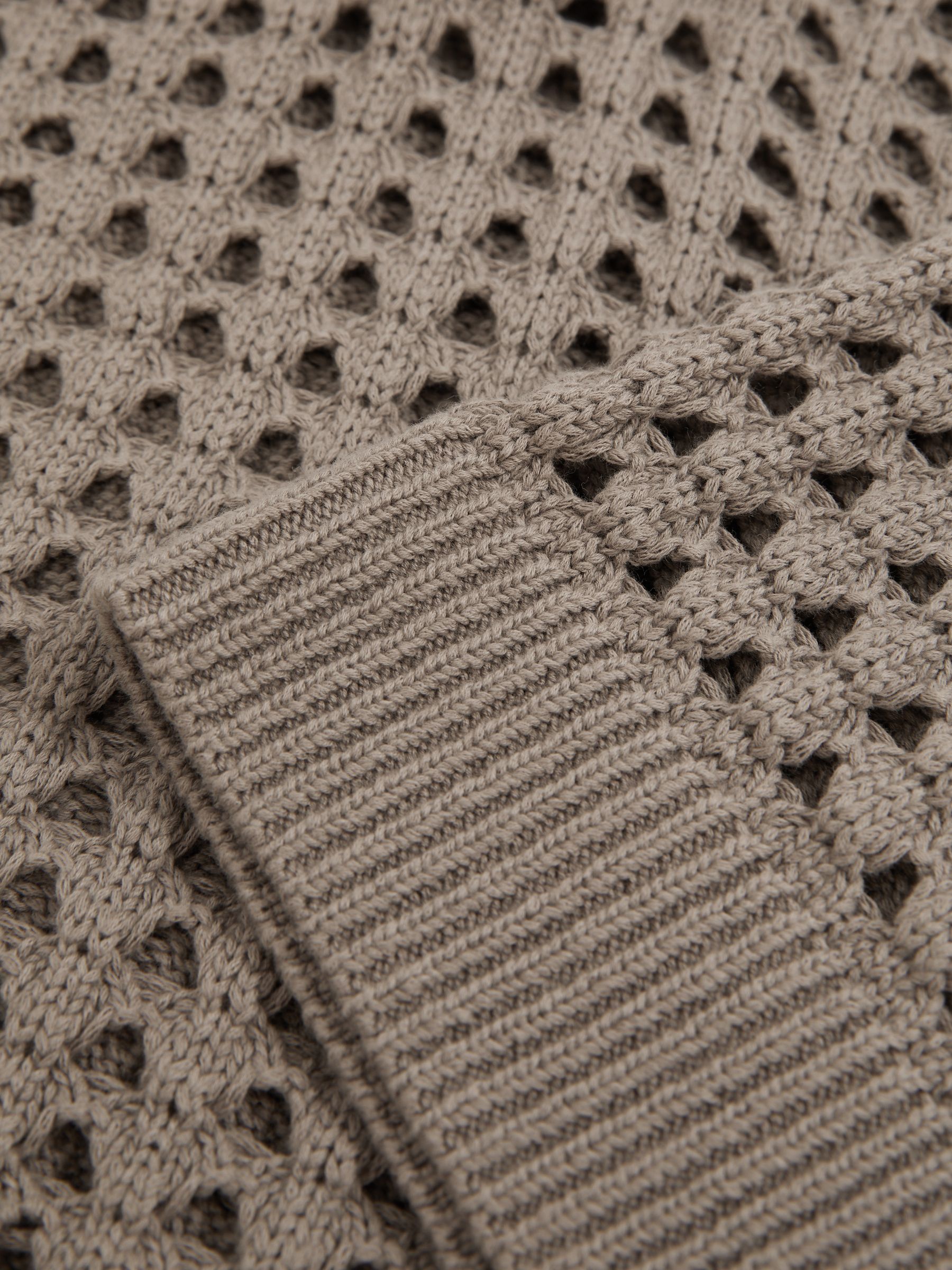 Cotton Crochet Collared Jumper in Stone