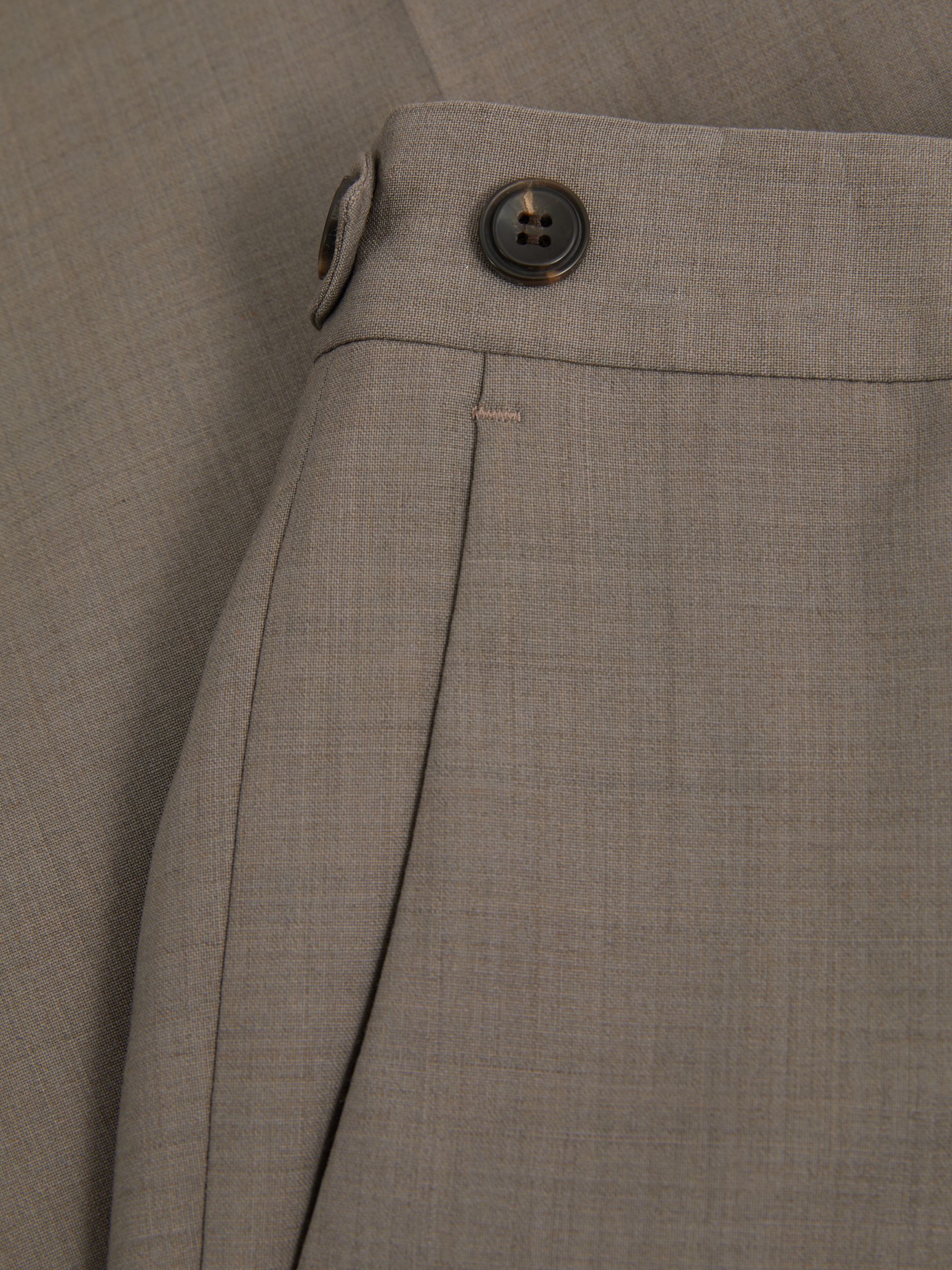 Harley Mushroom Brown Textured Wool Blend Side Adjuster Tapered Fit Trousers