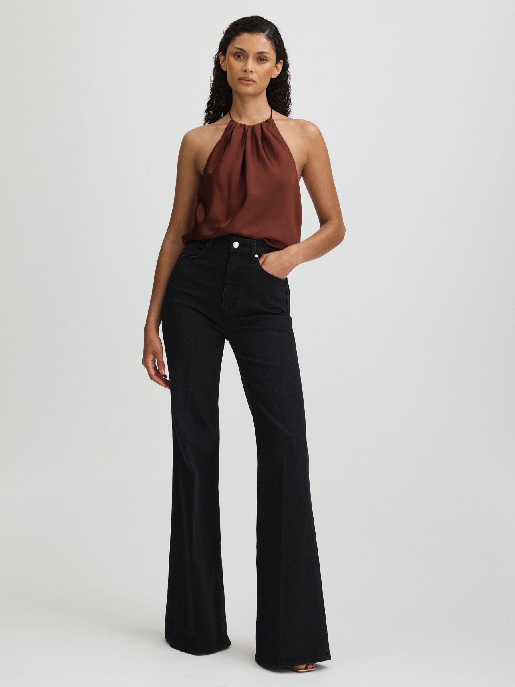 Gisele Brown Paige Silk Satin Halter Neck Brown Top