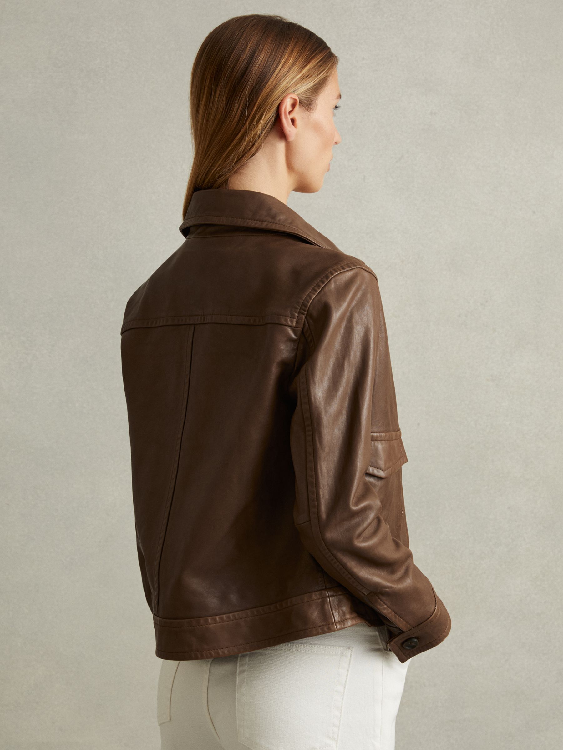 Leather Trucker Jacket in Chocolate