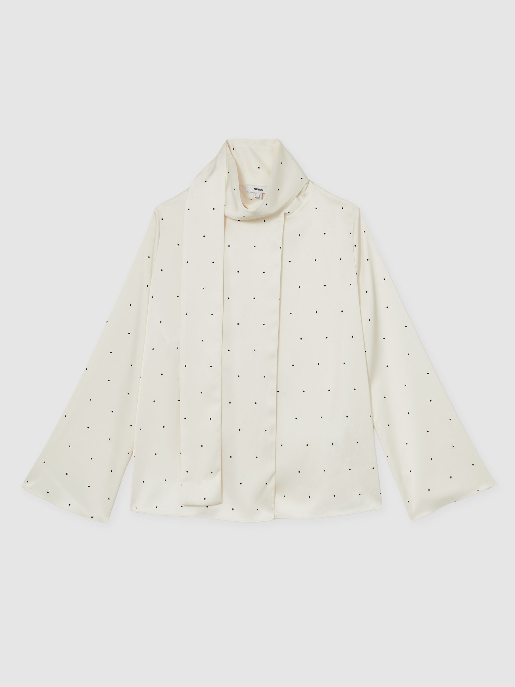 Satin Polka Dot Tie Neck Blouse in Ivory