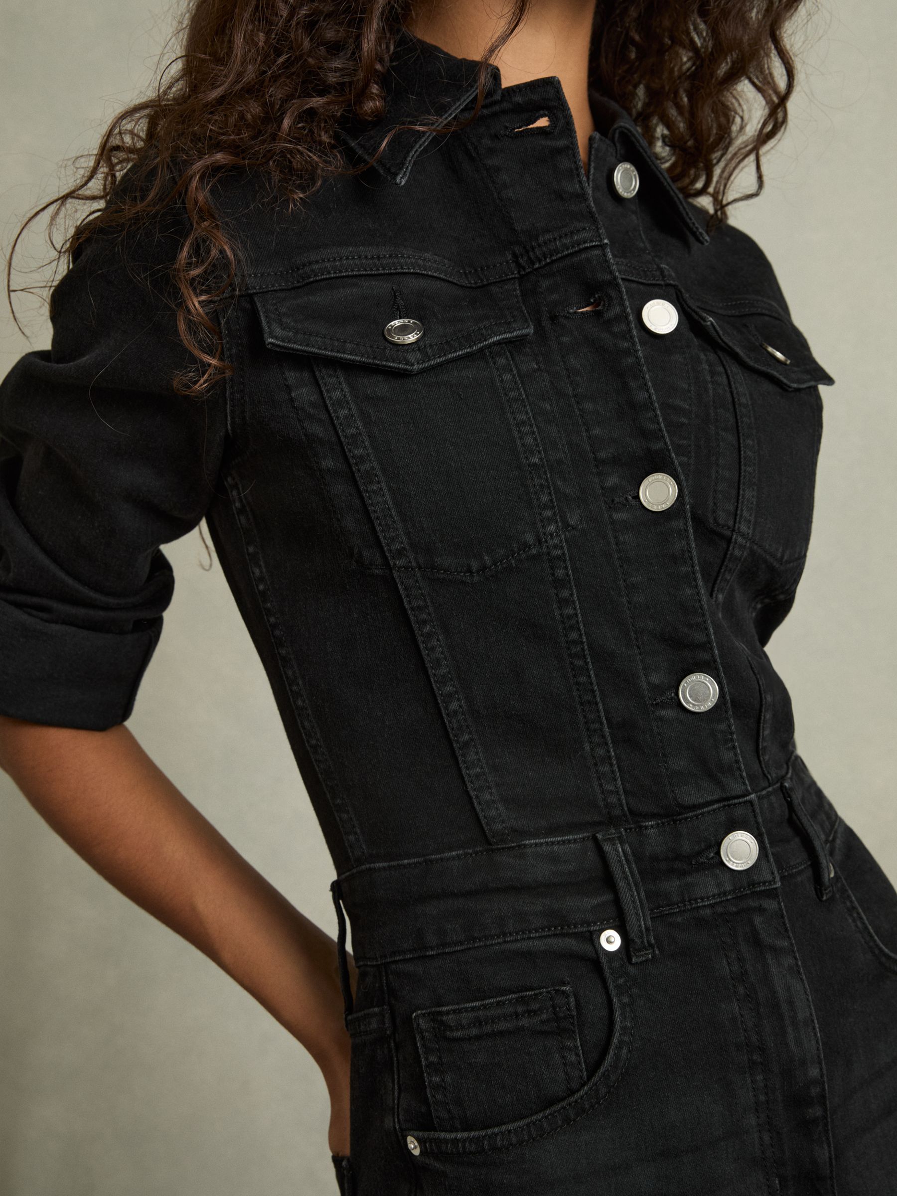 Cotton-Blend Denim Relaxed-Fit Jumpsuit in Black