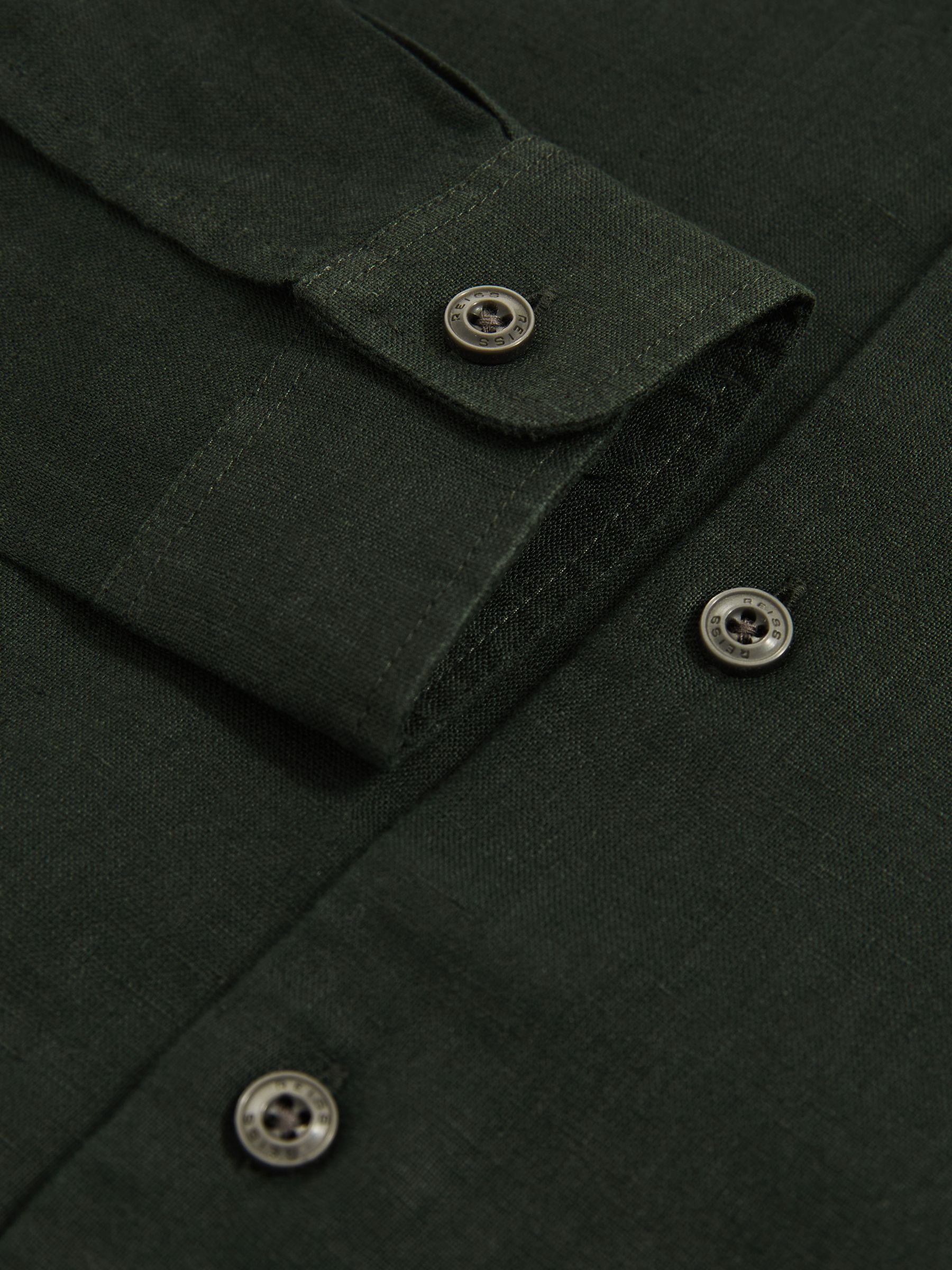 3-9 yrs Linen Cutaway Collar Shirt in Dark Green