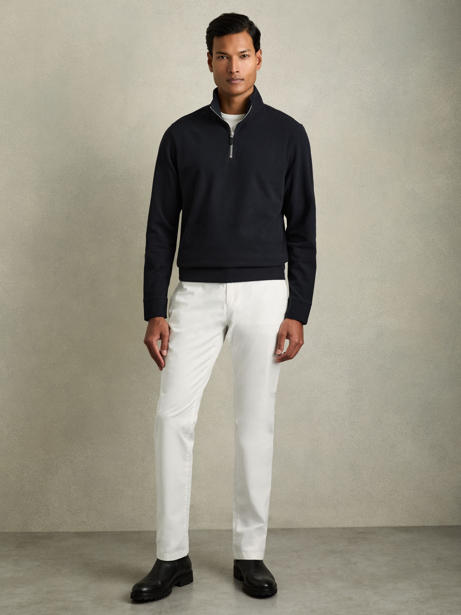 Brushed-Corduroy Half-Zip Jumper in Navy