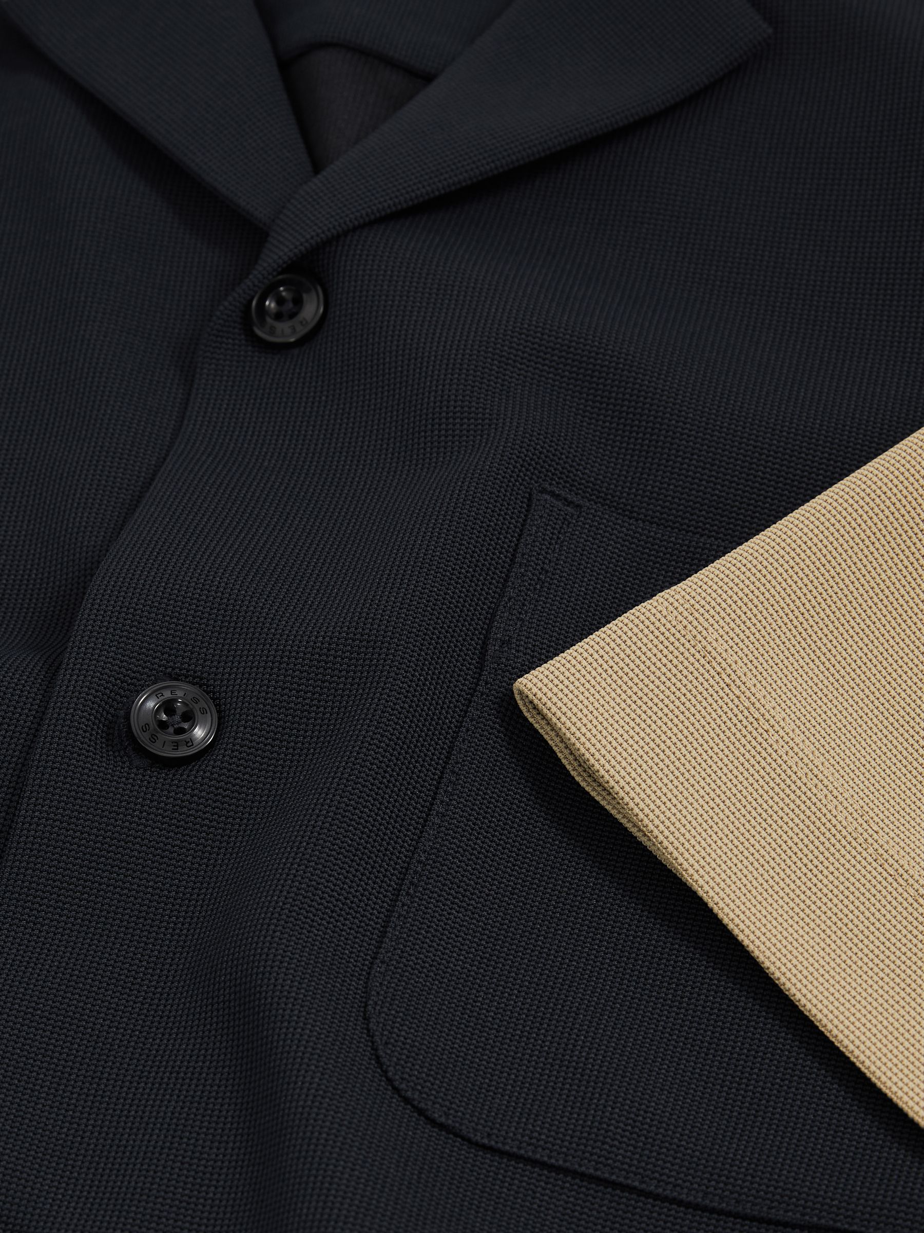 Colour-Block Cuban-Collar Shirt in Navy/Brown