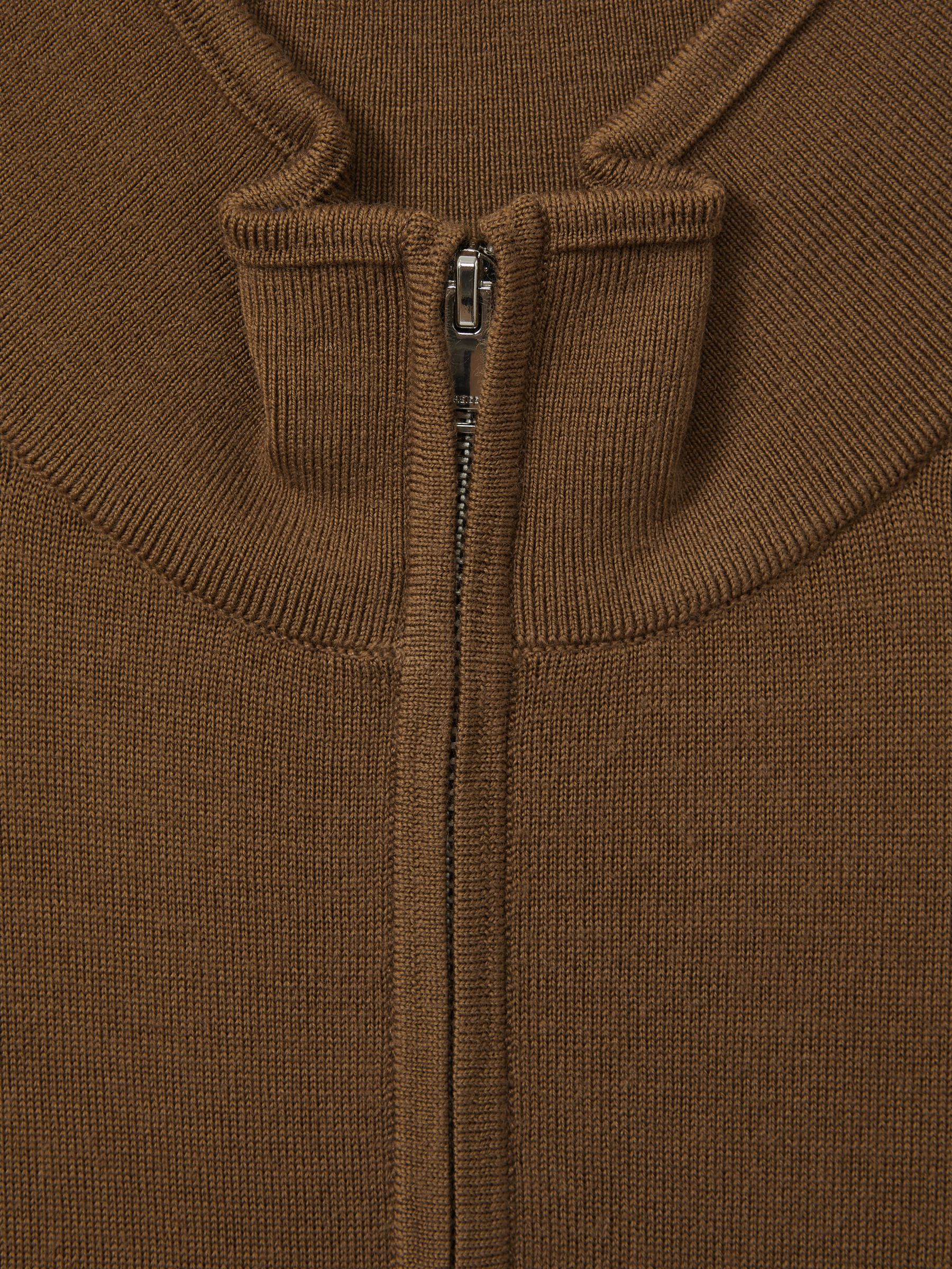 Merino Wool Half-Zip Funnel Neck Jumper in Tobacco Brown