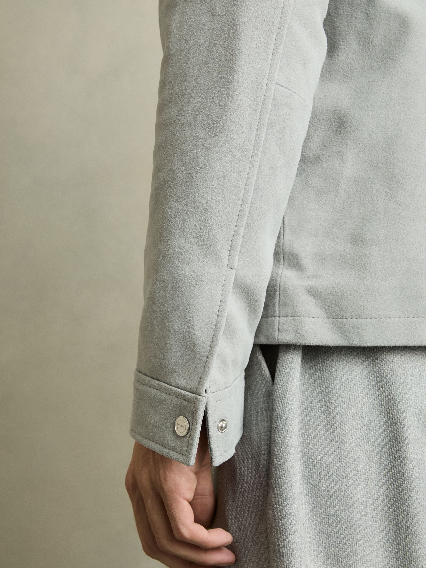 Suede Zip-Through Jacket in Soft Blue