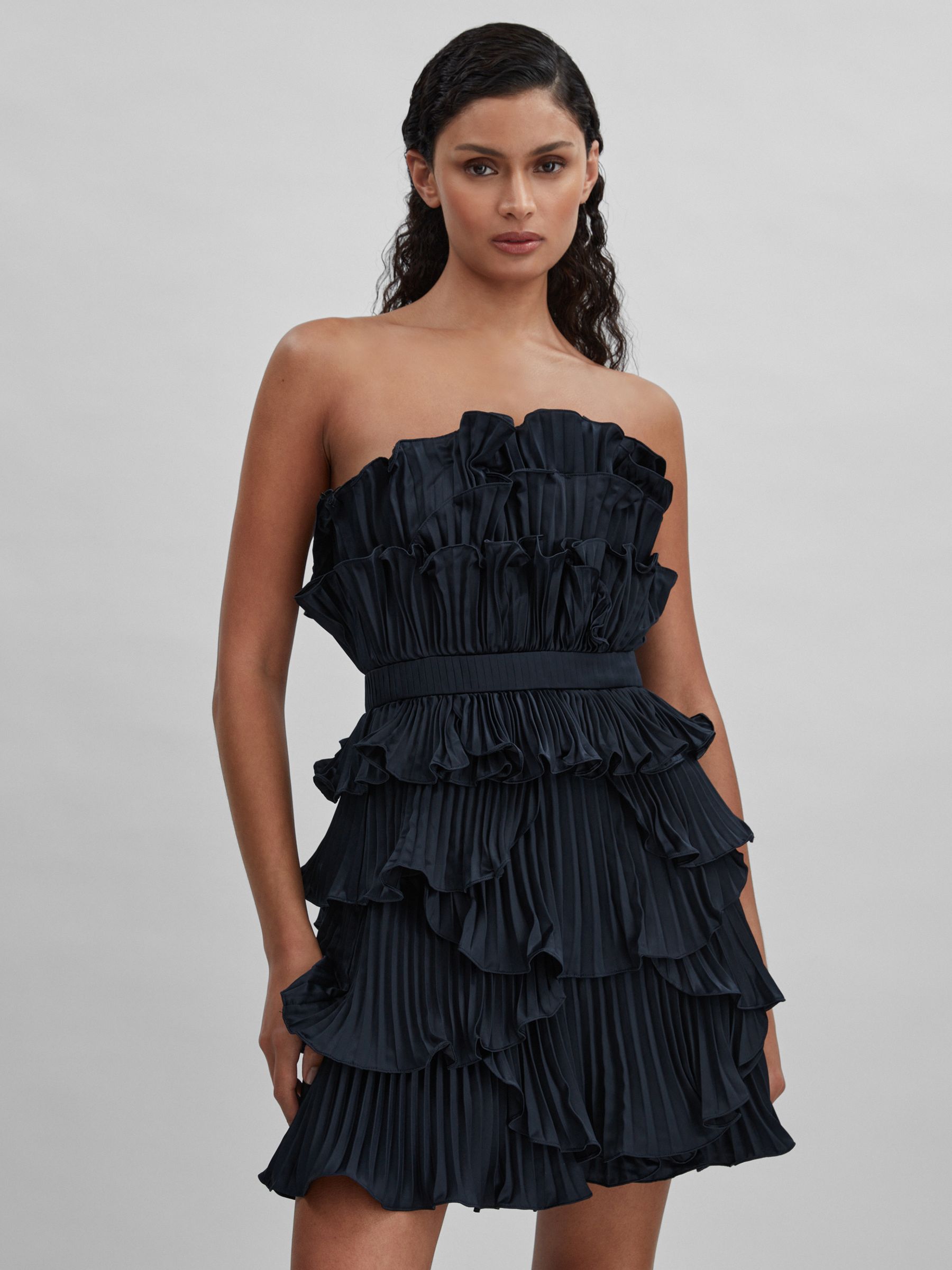 Amur Strapless Ruffle Mini Dress in Navy