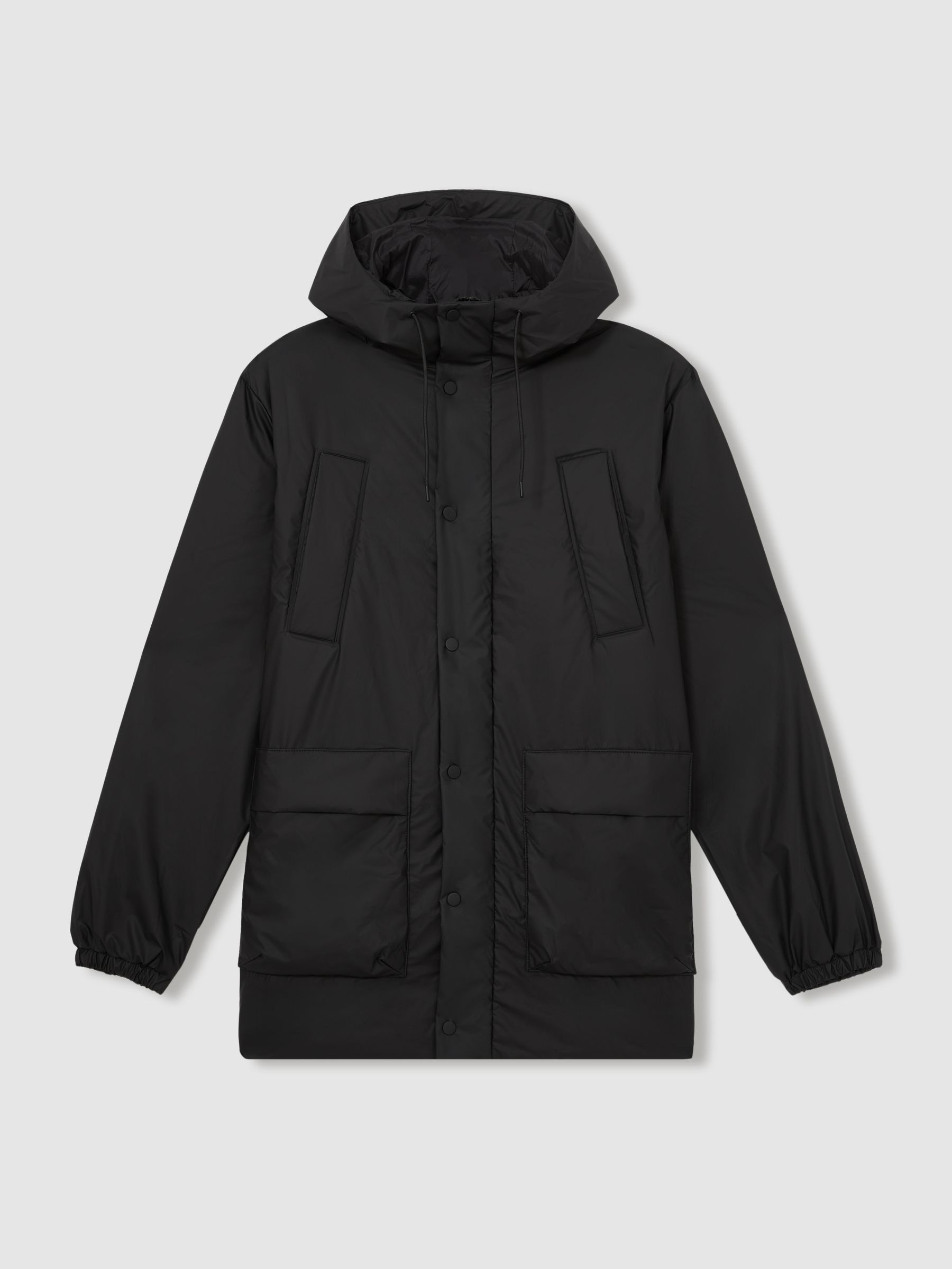 Rains Long Insulated Cargo Jacket in Black