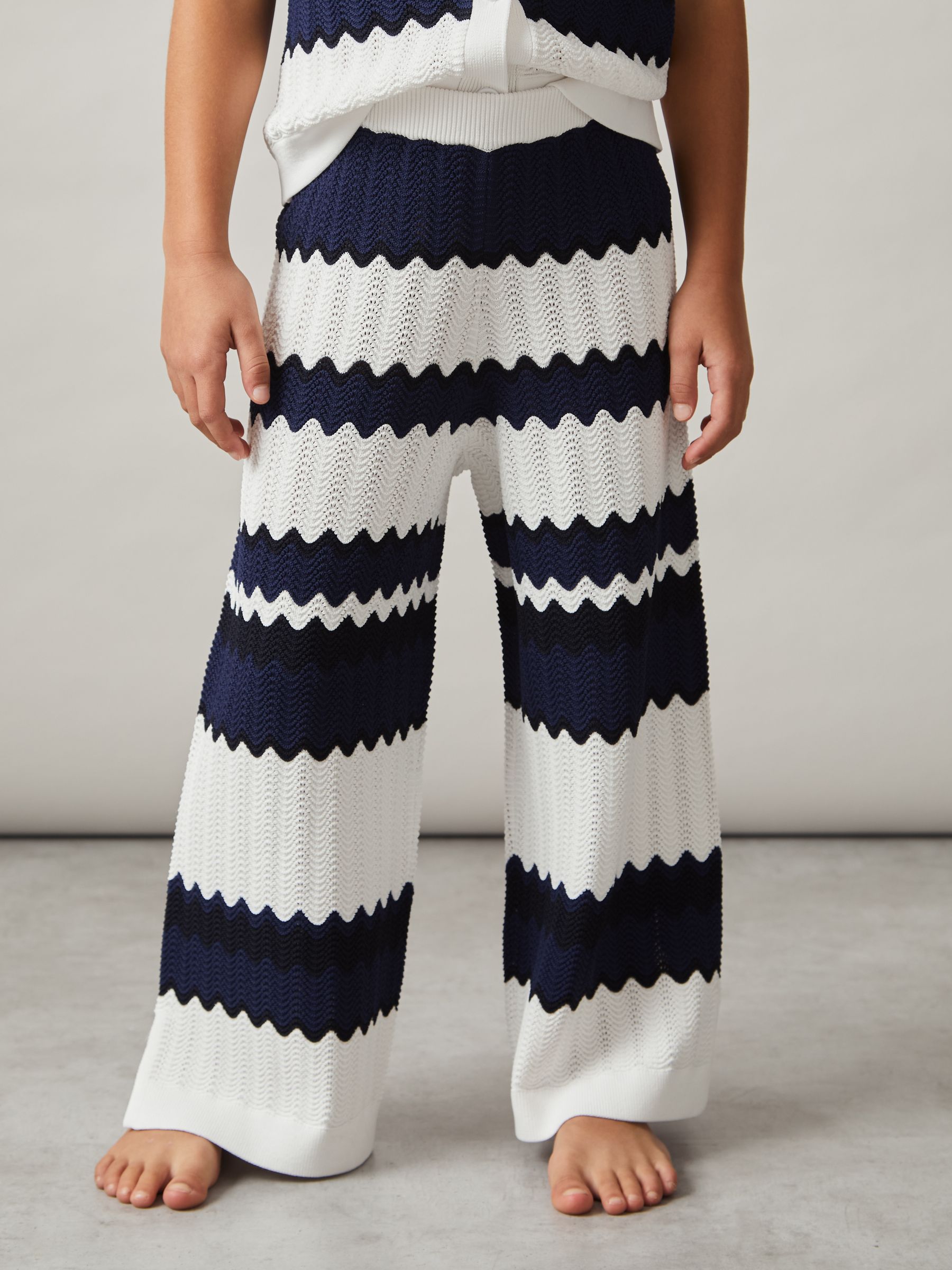 13-14 yrs Zig-Zag Pointelle-Knit Trousers in Navy